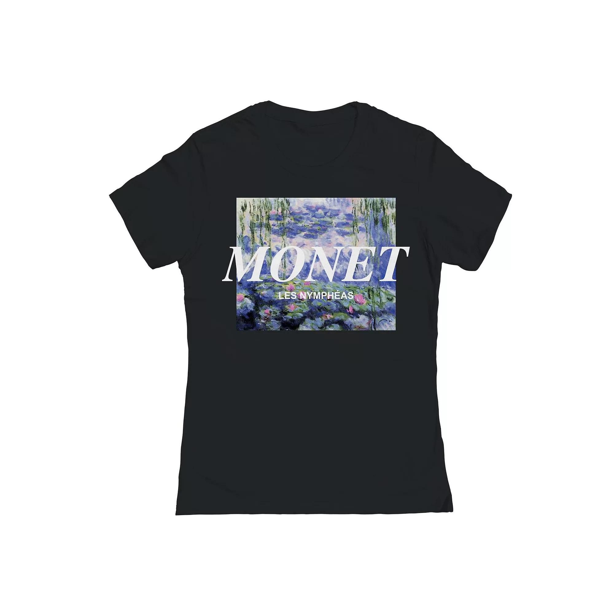 Junior's Monet Lillies Distressed Womens Graphic Tee, Girl's, Size: XL, Blue Product Image