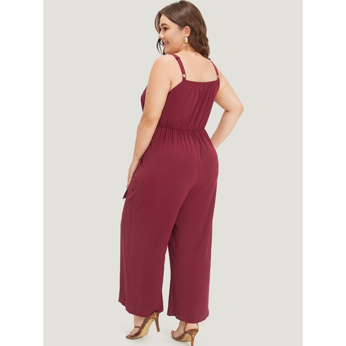 Plus Size Scarlet Plain Surplice Neck Twist Front Cami Jumpsuit Women Elegant Sleeveless Spaghetti Strap Dailywear Loose Jumpsuits BloomChic 30/6X Product Image