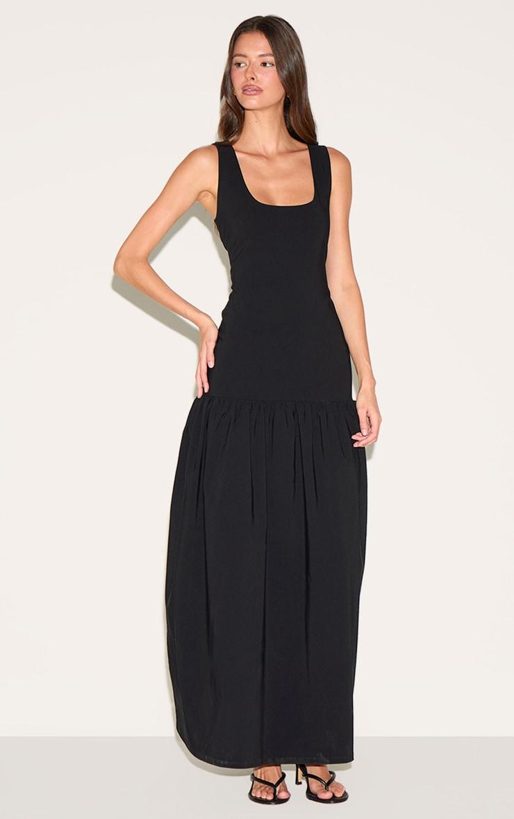 Black Stretch Woven Drop Waist Maxi Dress Product Image