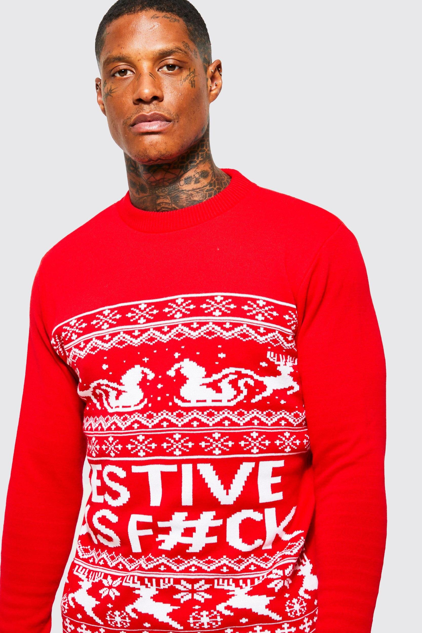 Festive Slogan Christmas Sweater | boohooMAN USA Product Image