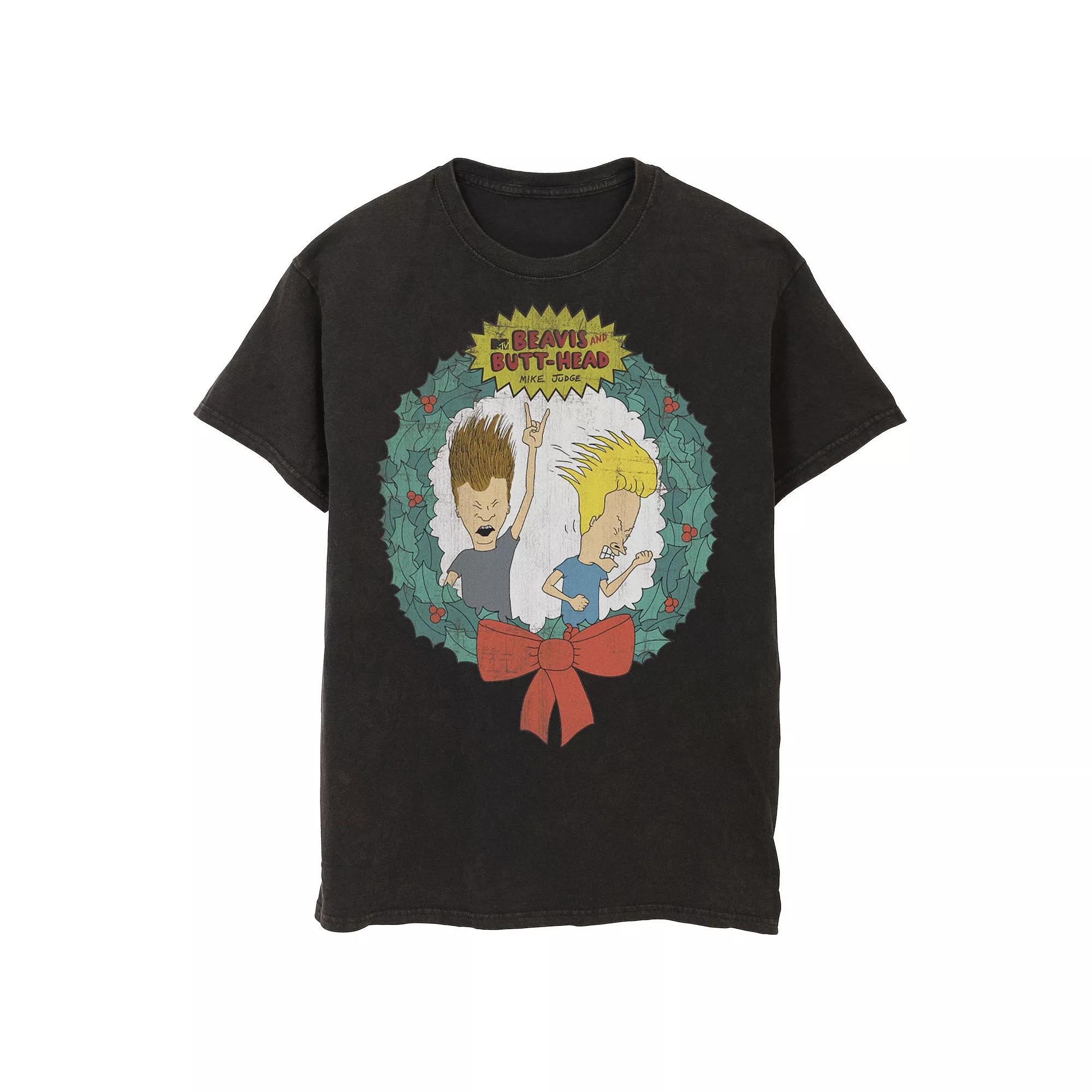 Men's Cartoon Network Beavis and Butthead Christmas Wreath Tee,  Product Image