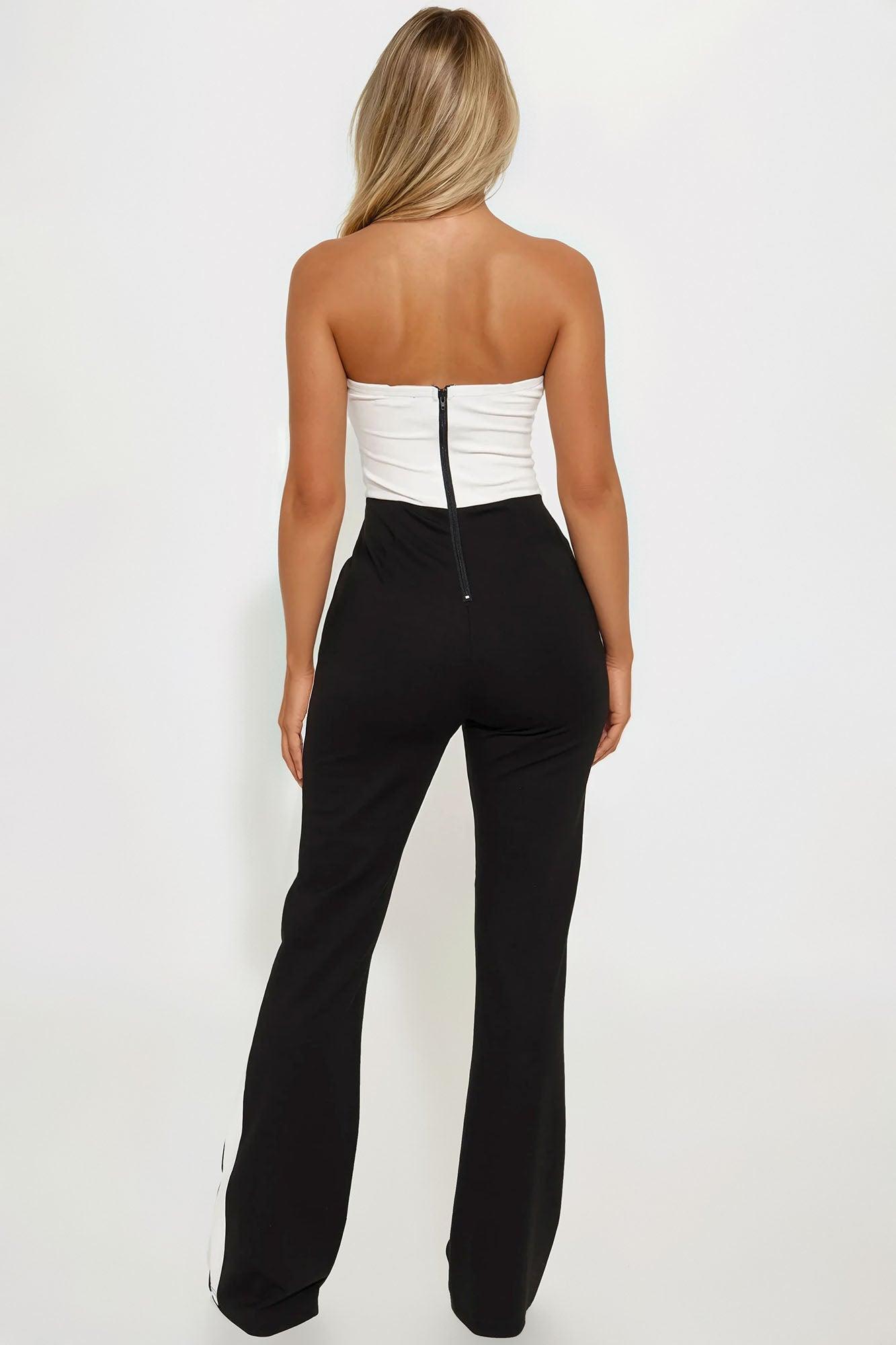 Debbie Office Flare Jumpsuit - Black/White Female Product Image