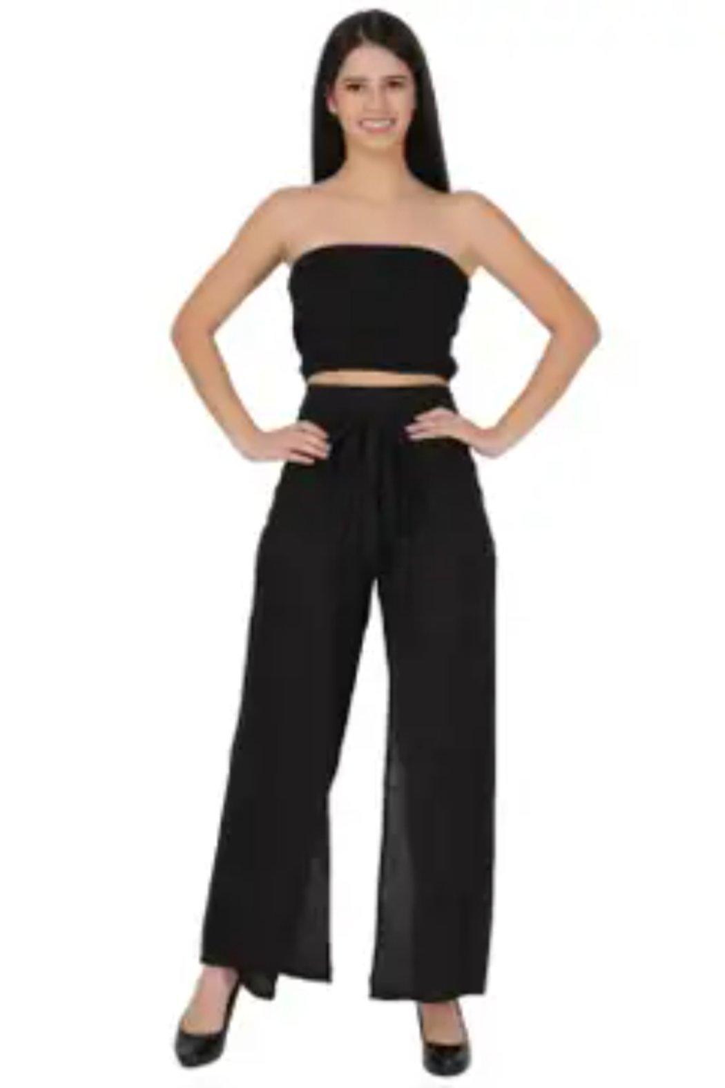 Two-Piece Wrap Pant Set - Solid White or Black Product Image