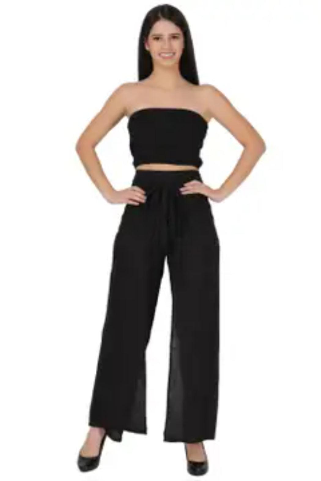 Two-Piece Wrap Pant Set - Solid White or Black Product Image