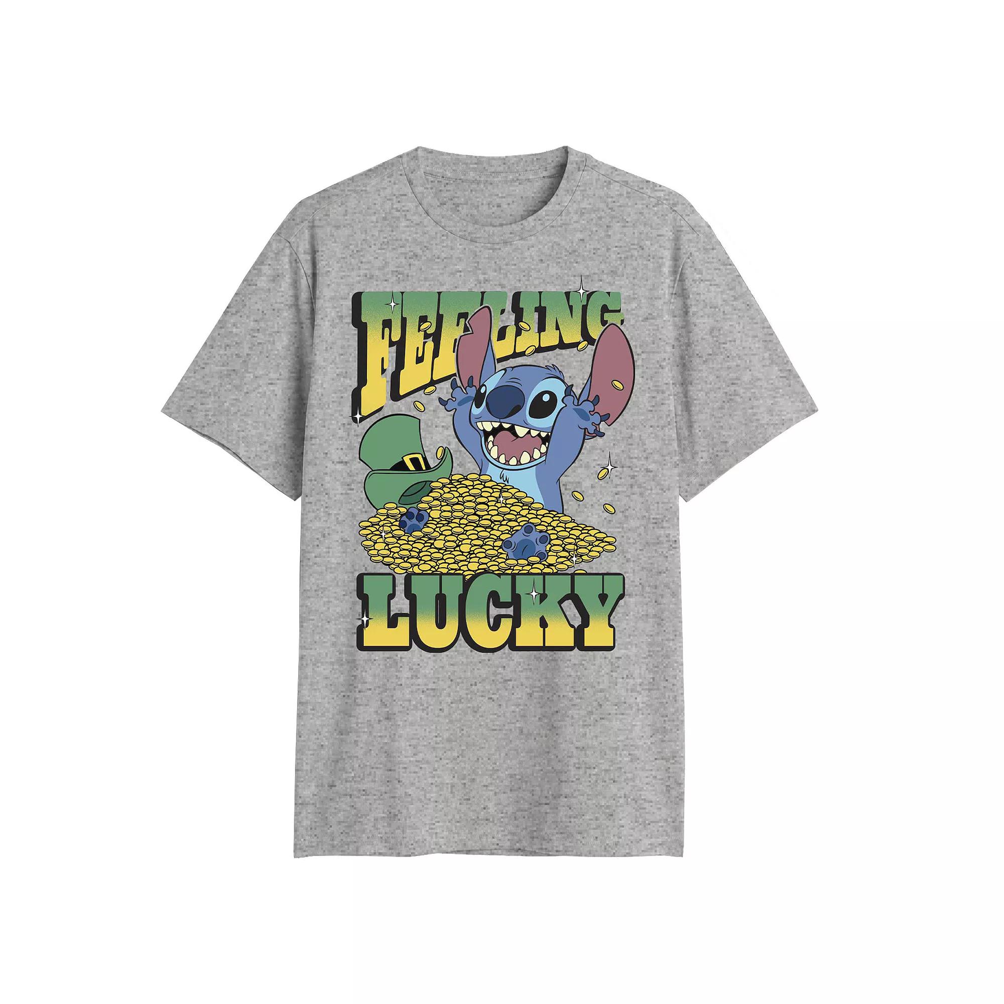 Disney's Lilo & Stitch Feeling Lucky Men's Graphic Tee, Size: XL, Athletic Grey Product Image