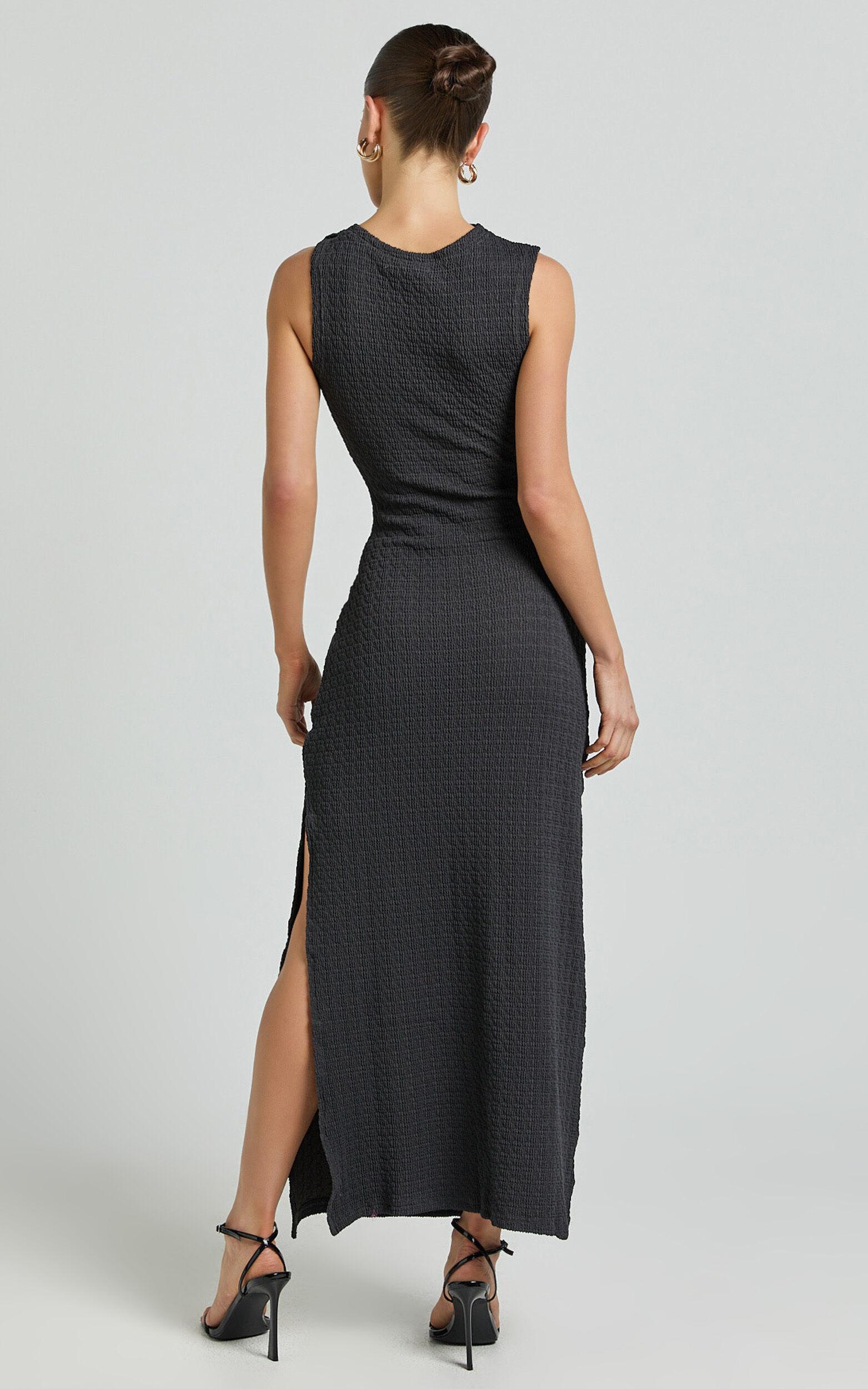 Pia Midi Dress - Twist Neck Cut Out Bodycon Dress in Charcoal Product Image