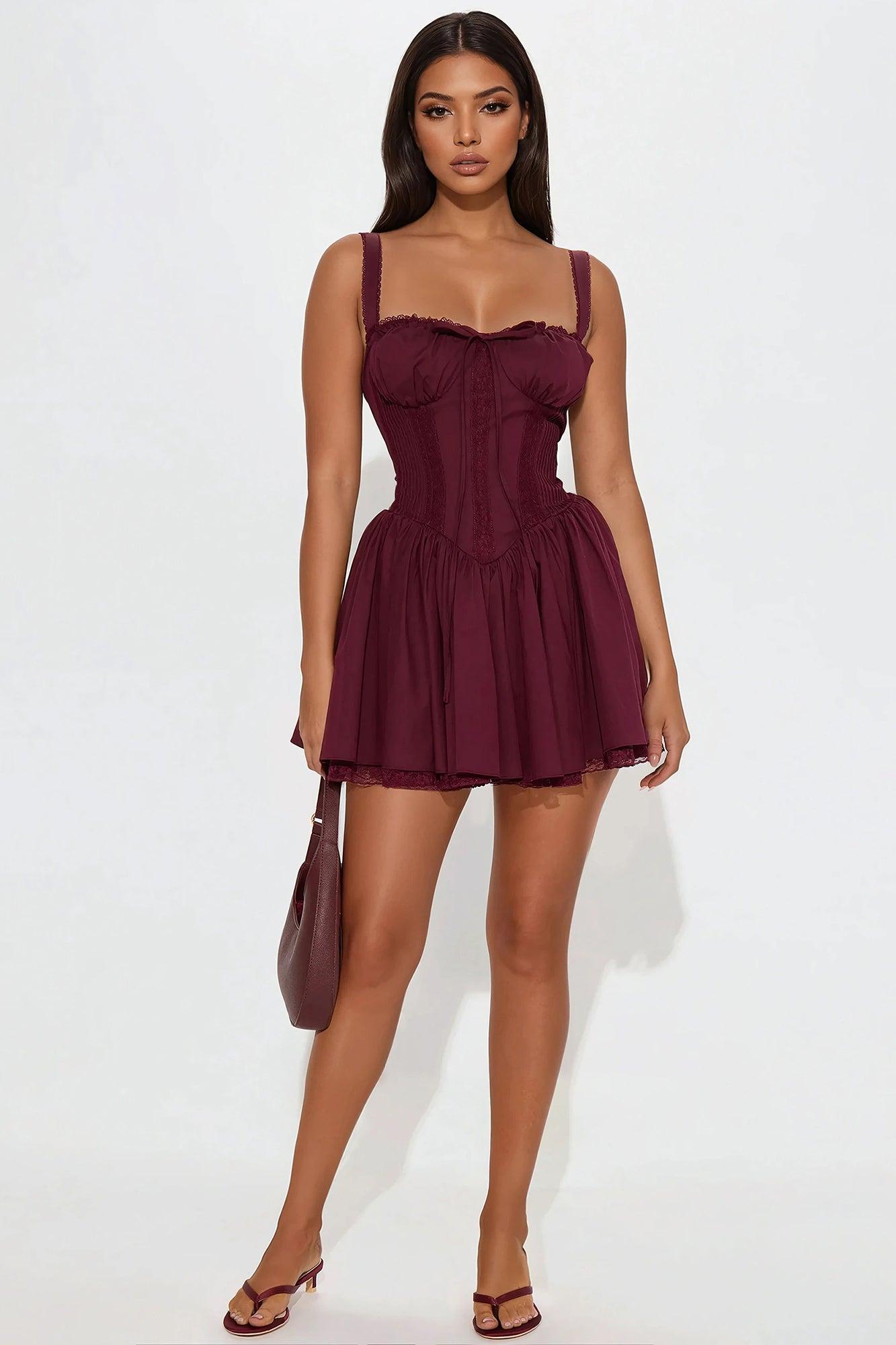 Lovely View Corset Mini Dress - Chocolate Product Image