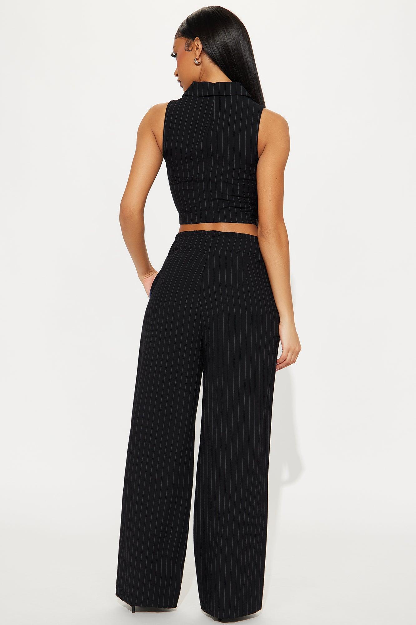 Checked In Vest And Pinstripe Pant Set - Black/combo Product Image