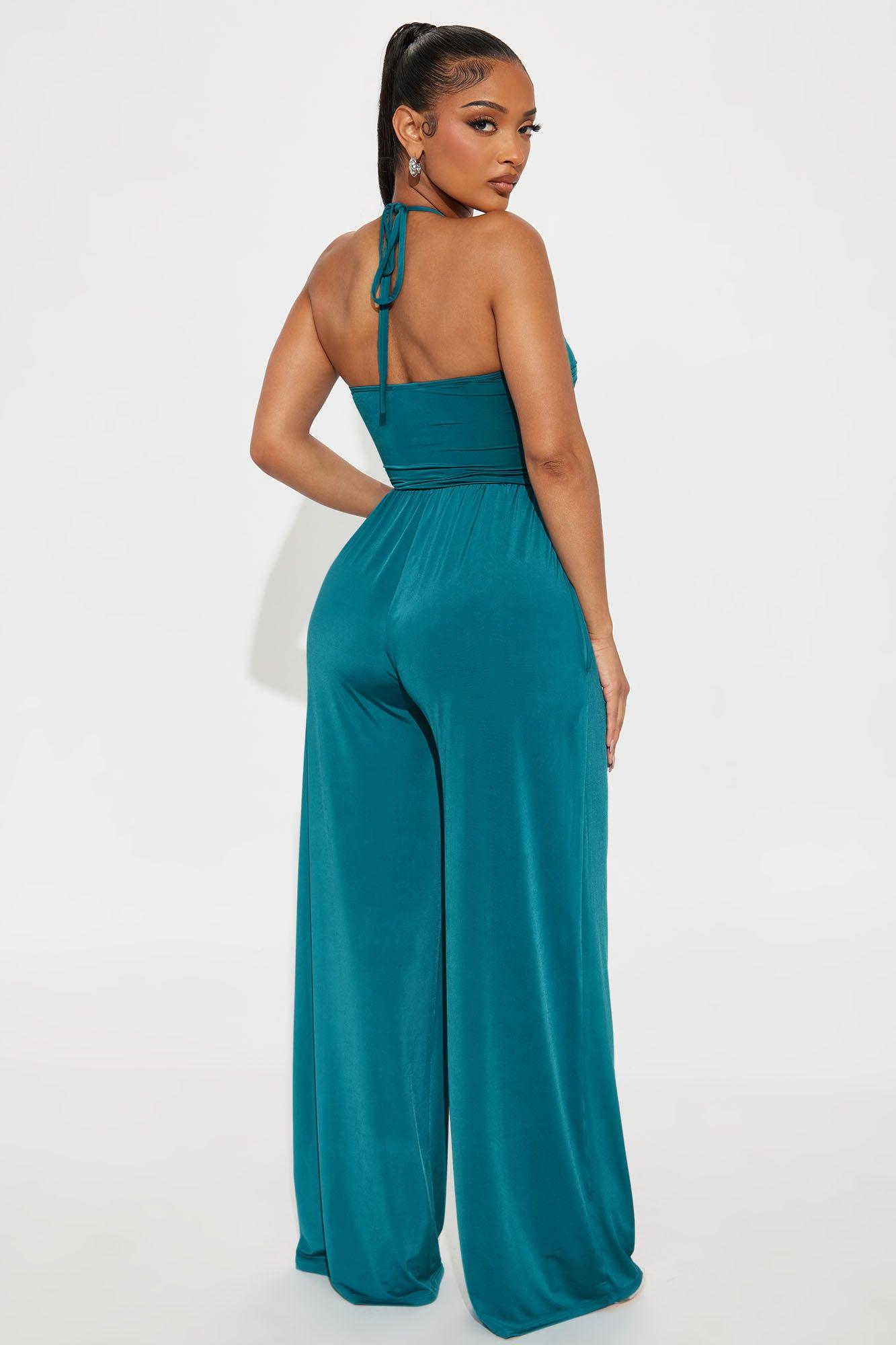 Living A Fairytale Halter Jumpsuit  - Teal Product Image