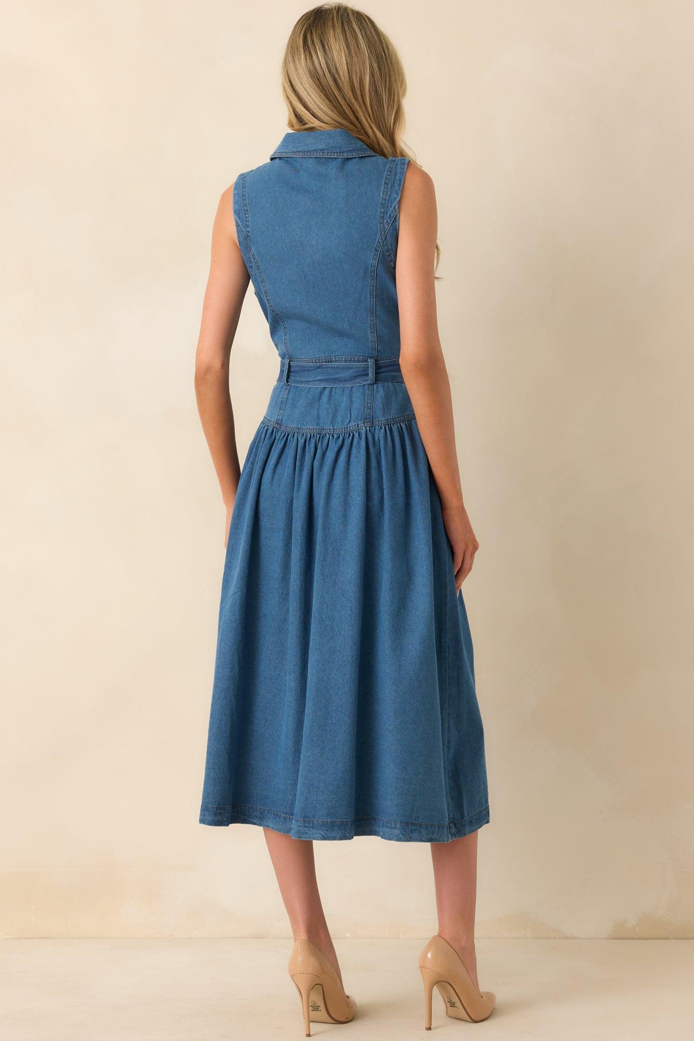 Riverside Sips Blue Denim Button Front Maxi Dress Product Image