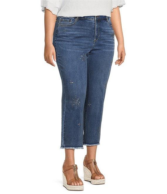 John Mark Plus Size 5-Pocket Heat Set Detail Frayed Hem Cropped Jeans Product Image