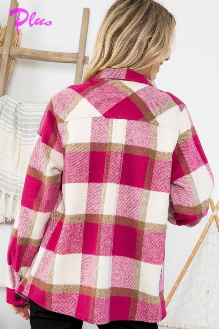 Plus Fuzzy Plaid Button-down Shacket Product Image