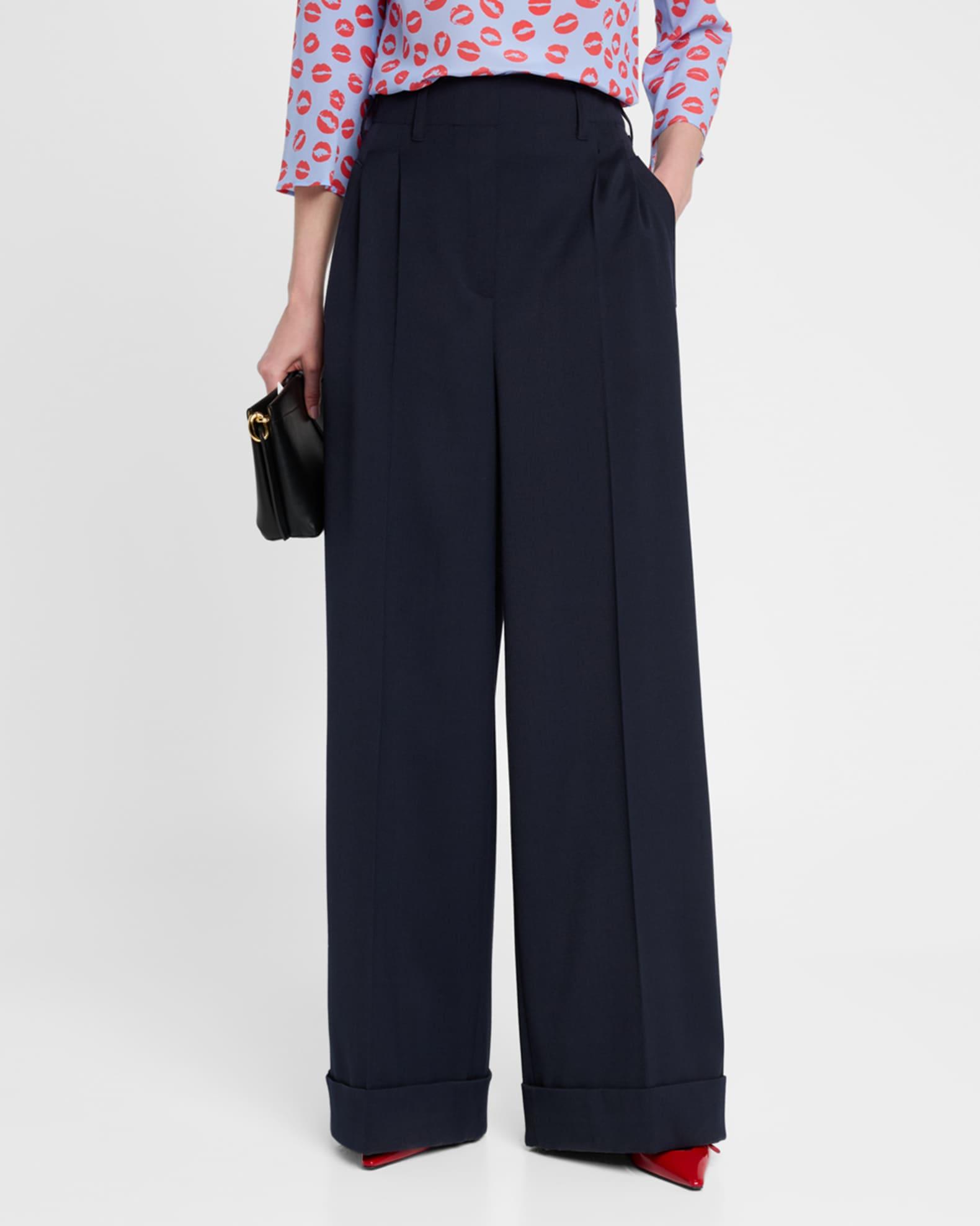 Wool-Blend Wide-Leg Cuffed Pants Product Image