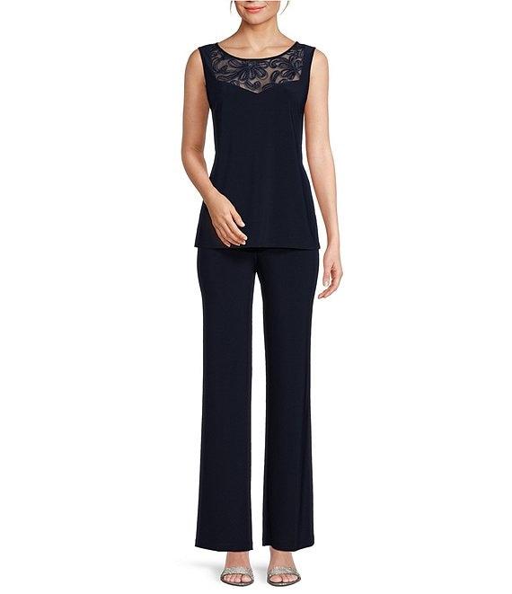 Le Bos Embroidered Trim Round Neck 3/4 Sleeve Duster 3-Piece Pant Set Product Image