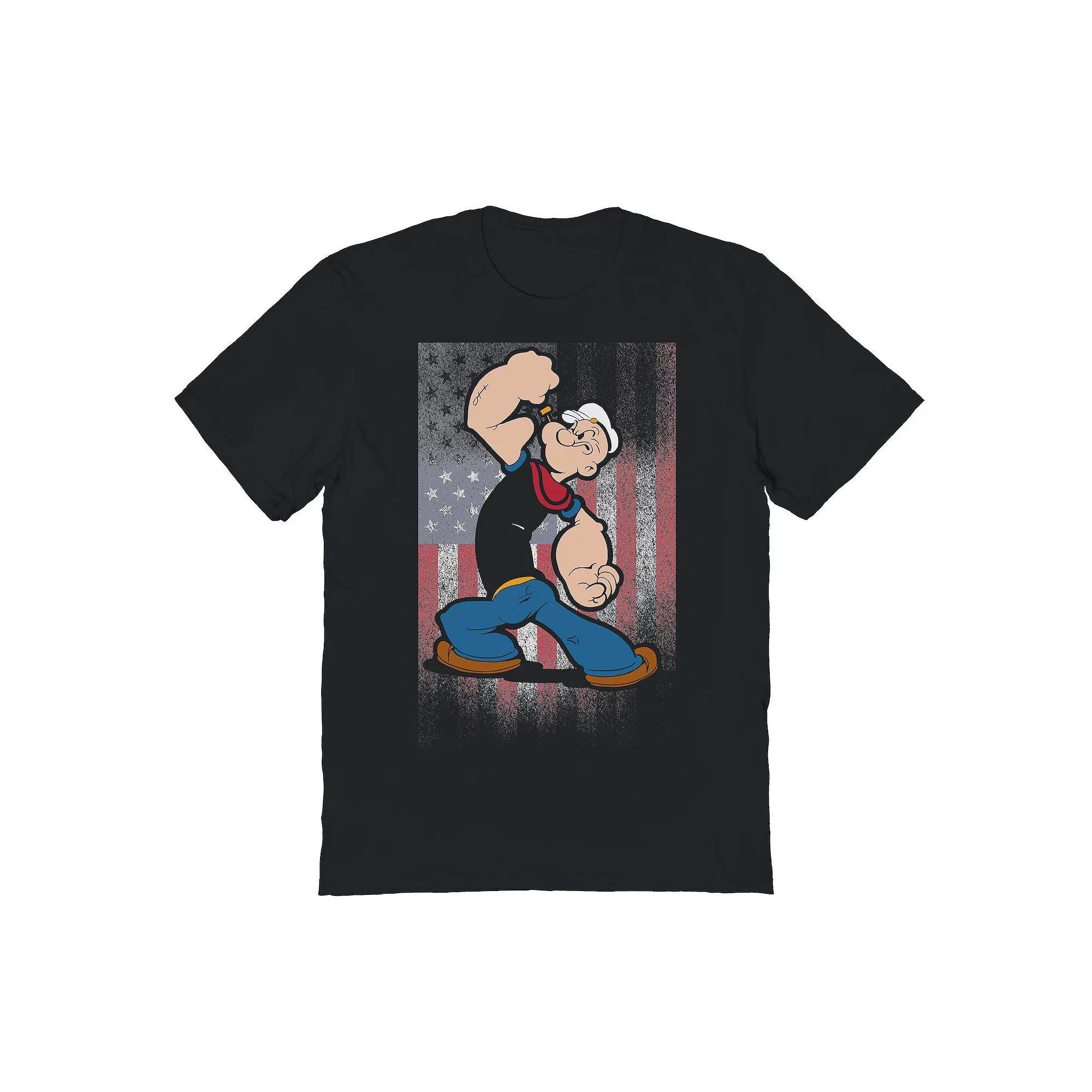 Men's Popeye Flag Graphic Tee, Size: Small, Black Product Image