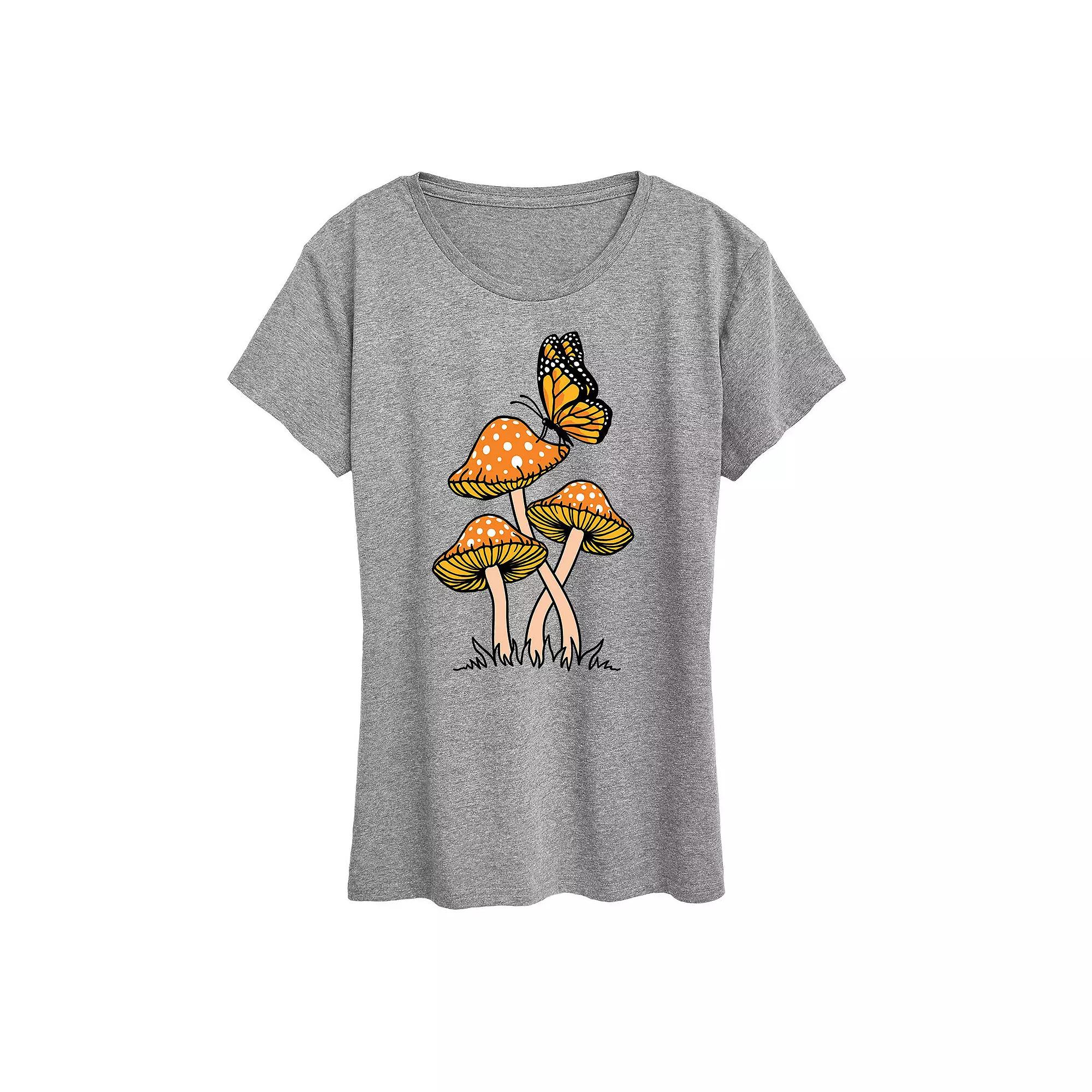 Women's Mushrooms With Butterfly Graphic Tee, Girl's,  Product Image