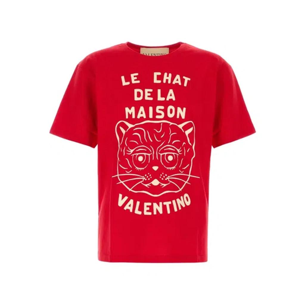 VALENTINO Graphic Print House Cat Crew Neck T-shirt In Red Product Image