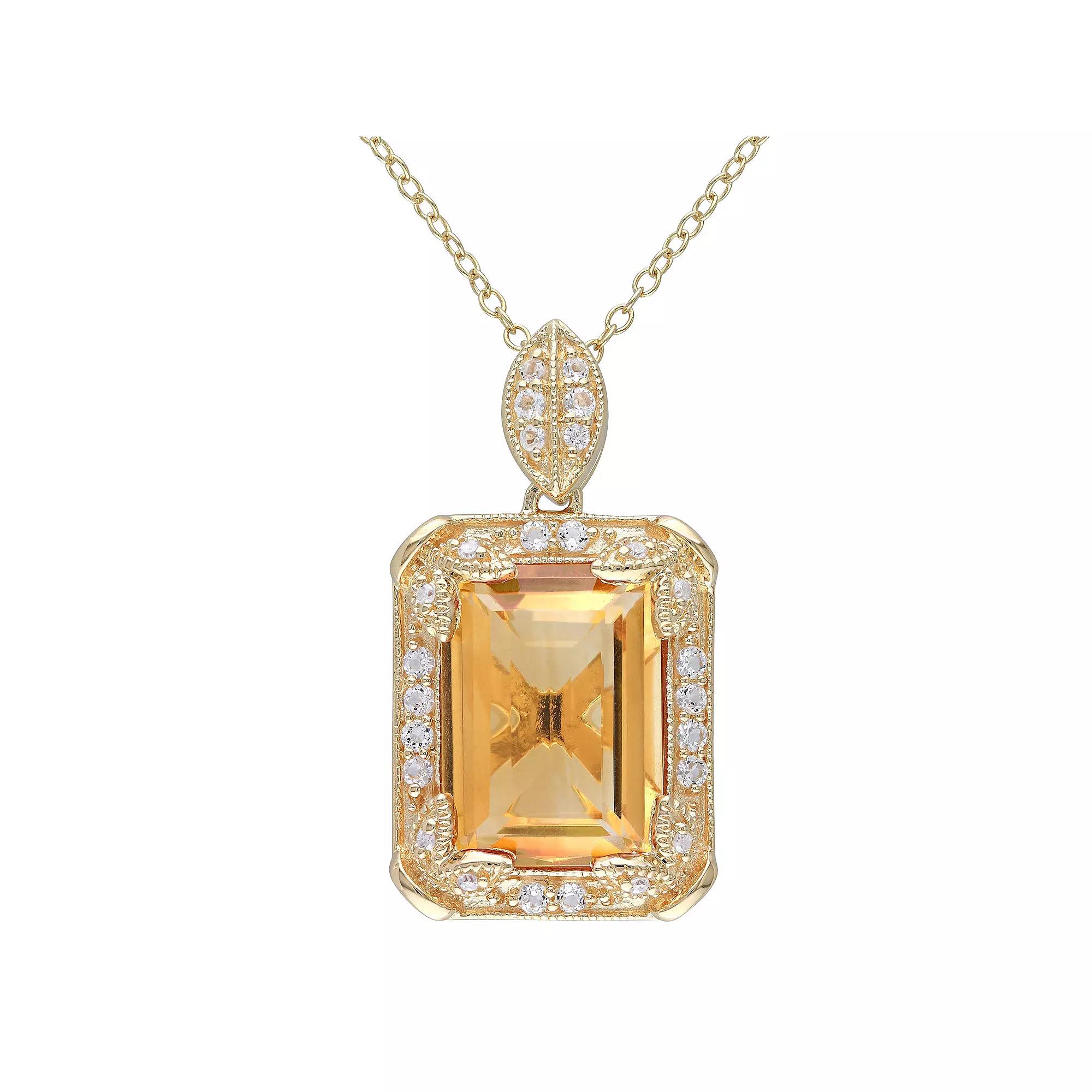 Stella Grace 18k Gold Over Silver Citrine, White Topaz & Diamond Accent Halo Pendant Necklace, Women's, Size: 18", Gold Tone Product Image