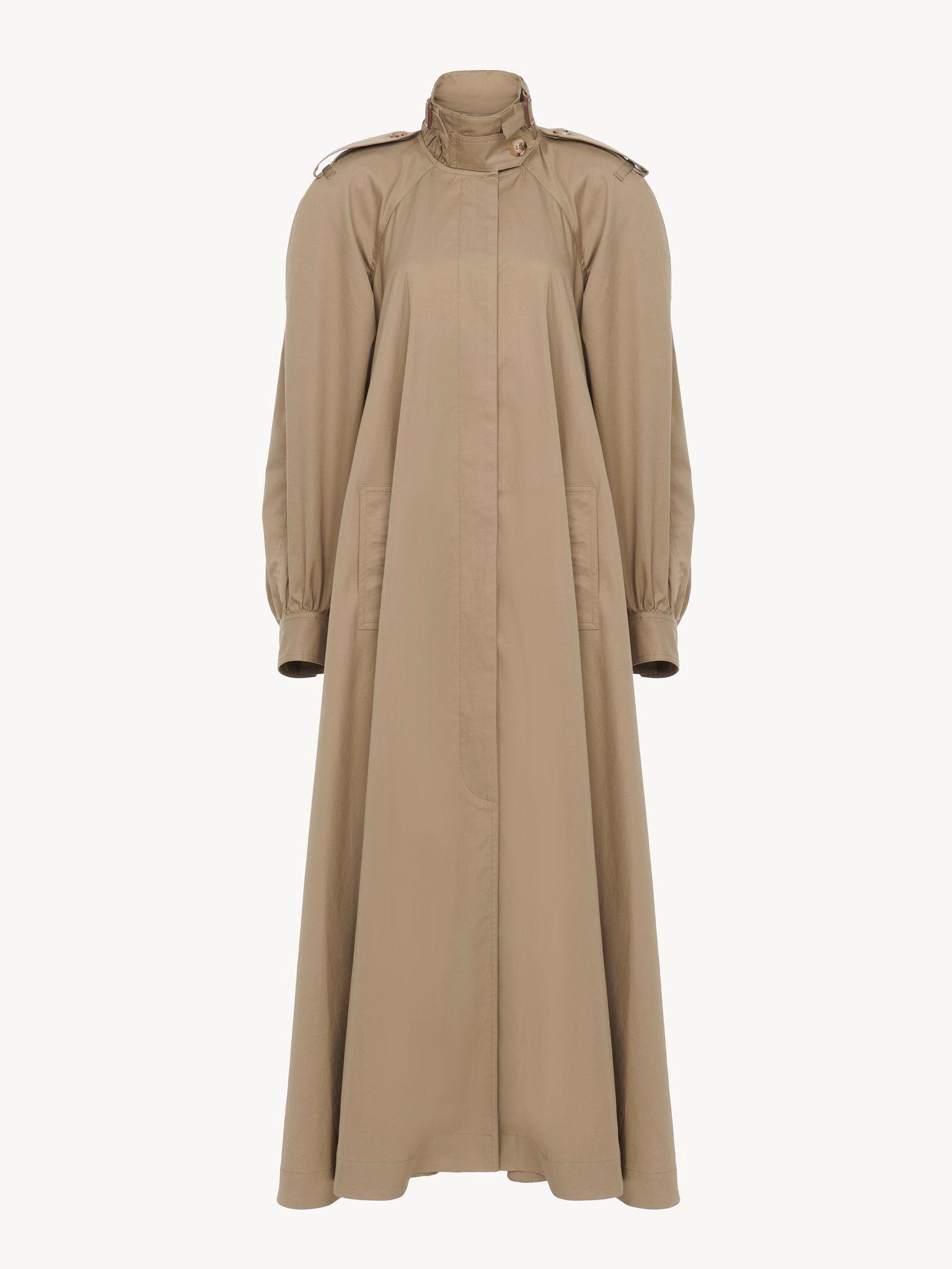 High-neck long trench coat in cotton gabardine Product Image