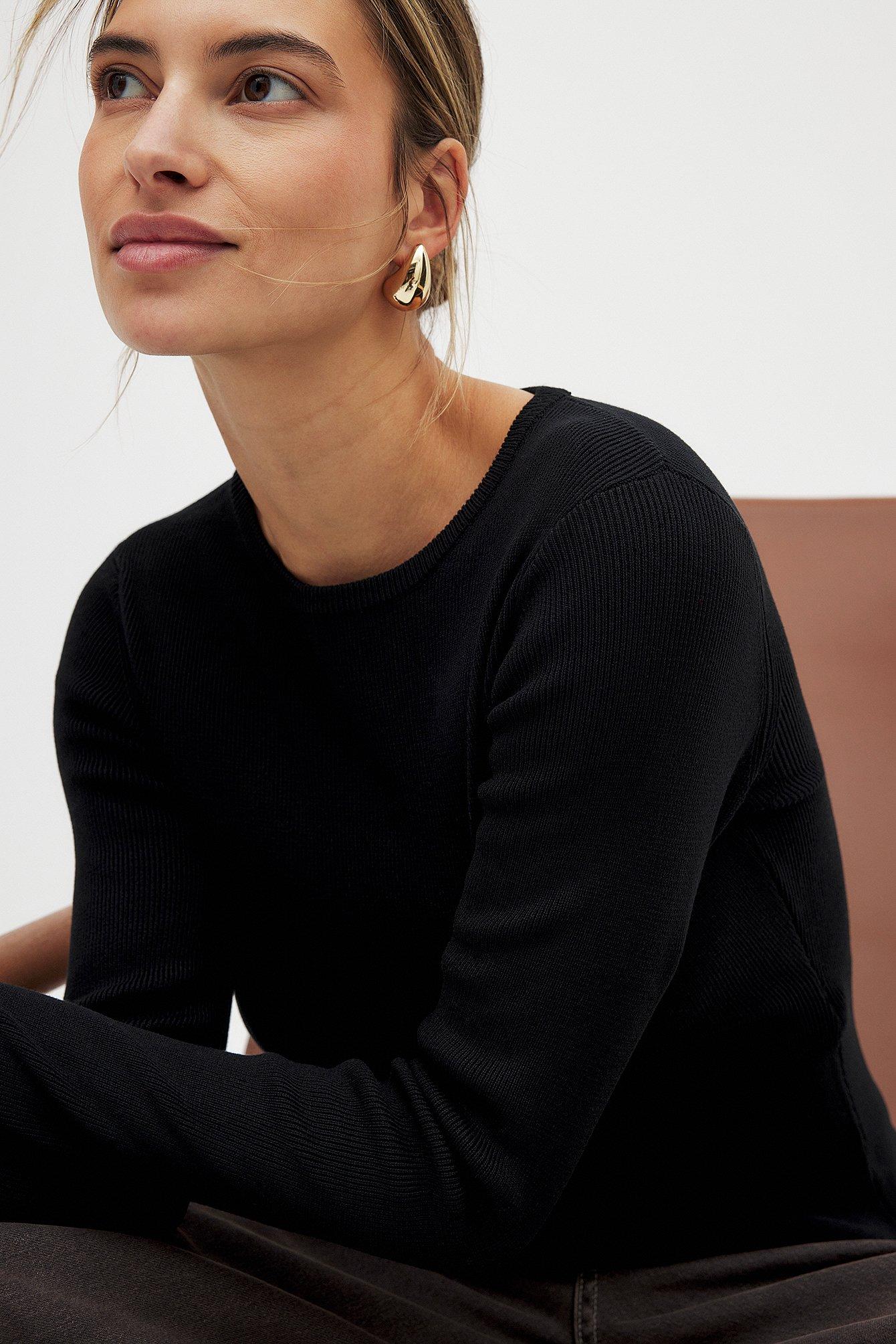 Ribbed Knitted Round Neck Top Product Image