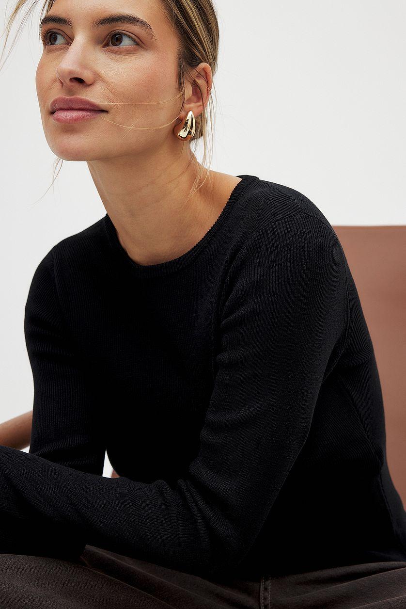 Ribbed Knitted Round Neck Top Product Image