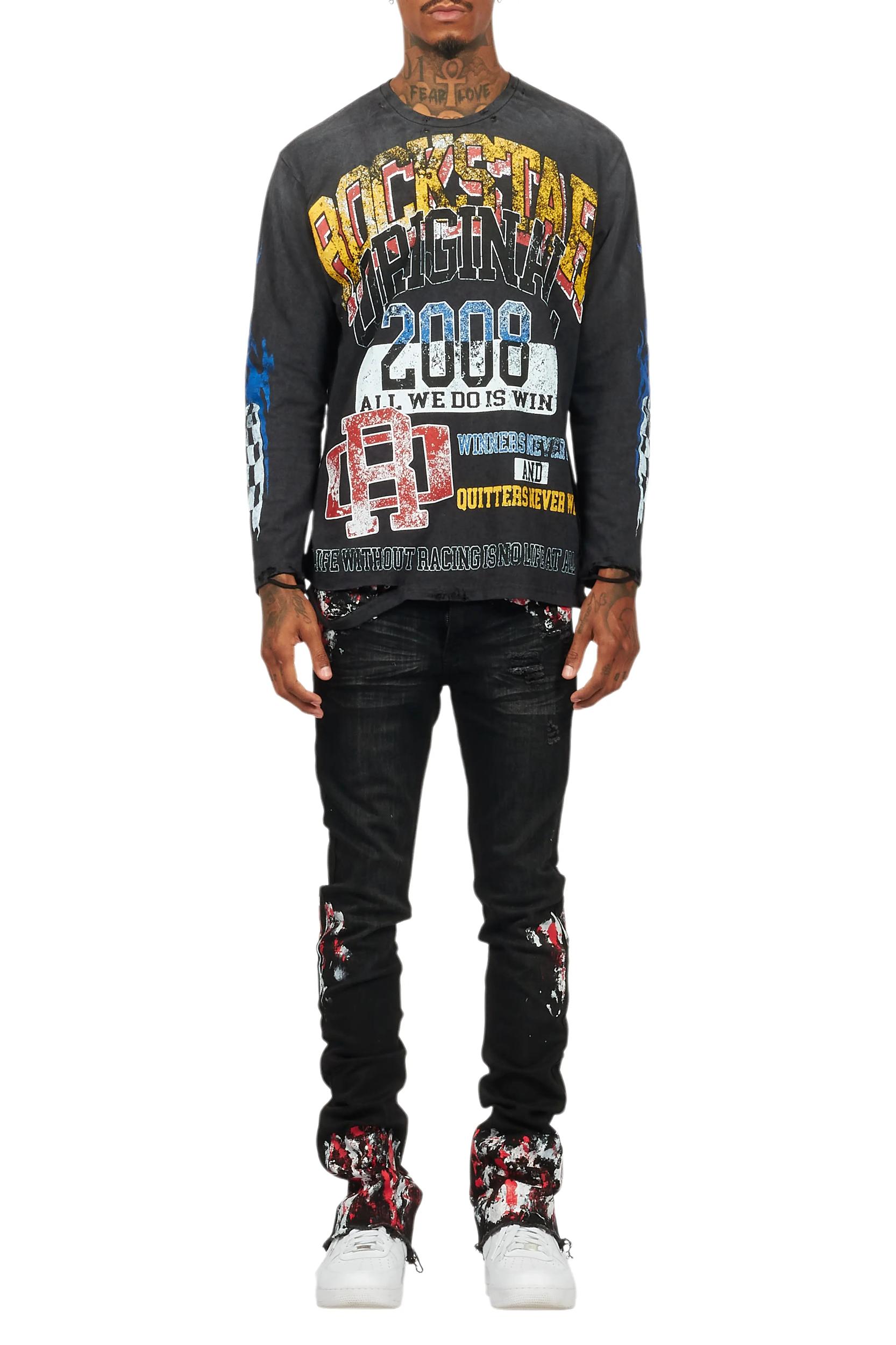 Kodak Black/Red Painter Stacked Flare Jean Male Product Image