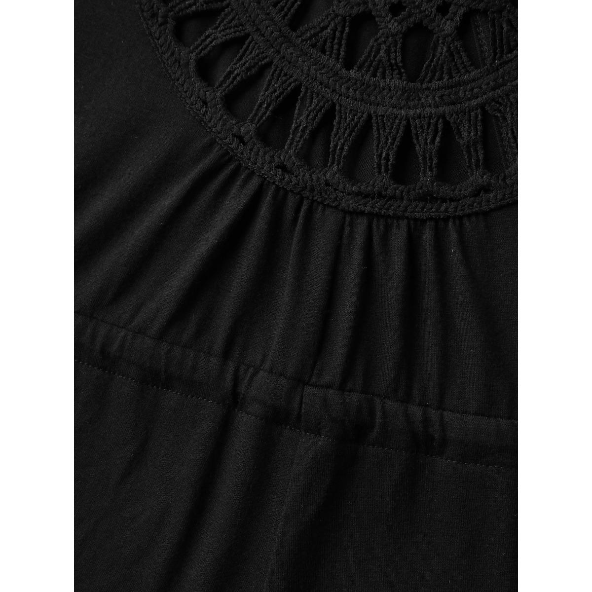 Plus Size Black V Neck Crocheted Cut Out Jumpsuit Women Boho Sleeveless V-neck Vacation Loose Jumpsuits BloomChic 14-16/1X Product Image