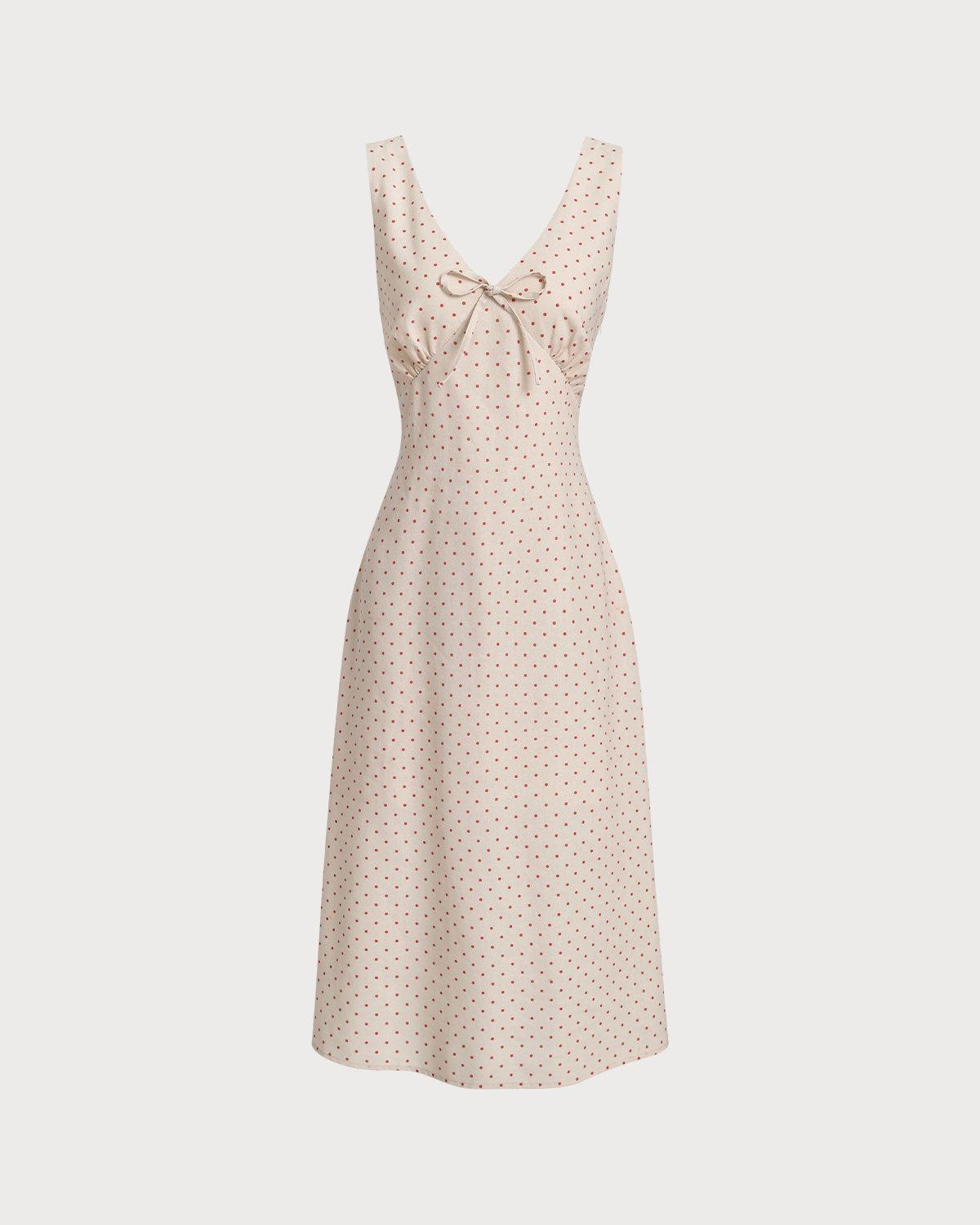 Beige V-neck Ruched Sleeveless Midi Dress Product Image