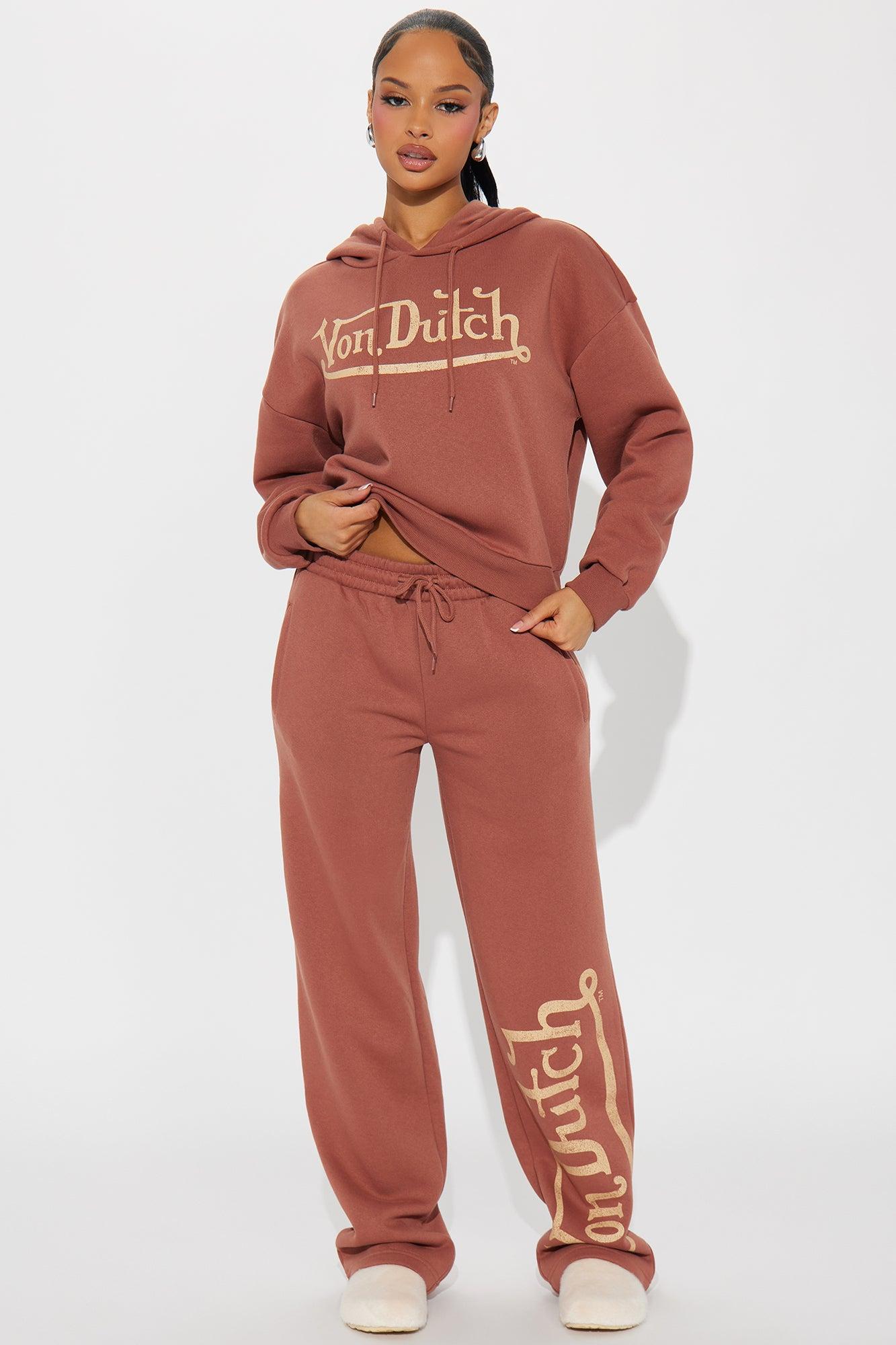 Von Dutch Vintage Cropped Hoodie - Mocha Product Image
