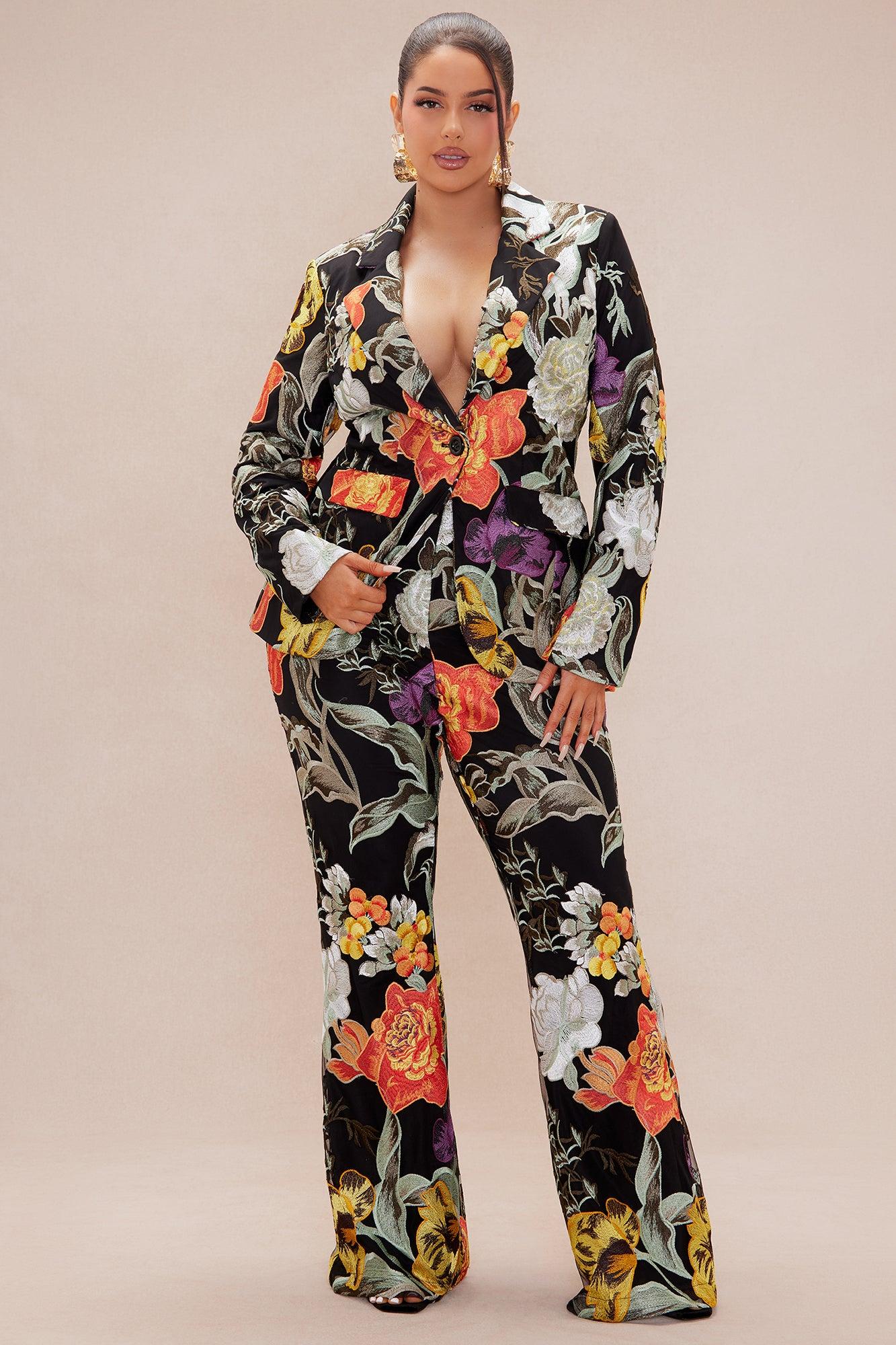 Adaila Floral Embroidered Blazer - Black/combo Product Image