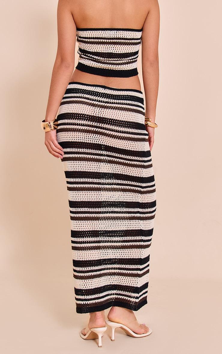 Chocolate Stripe Crochet Knitted Maxi Skirt Product Image