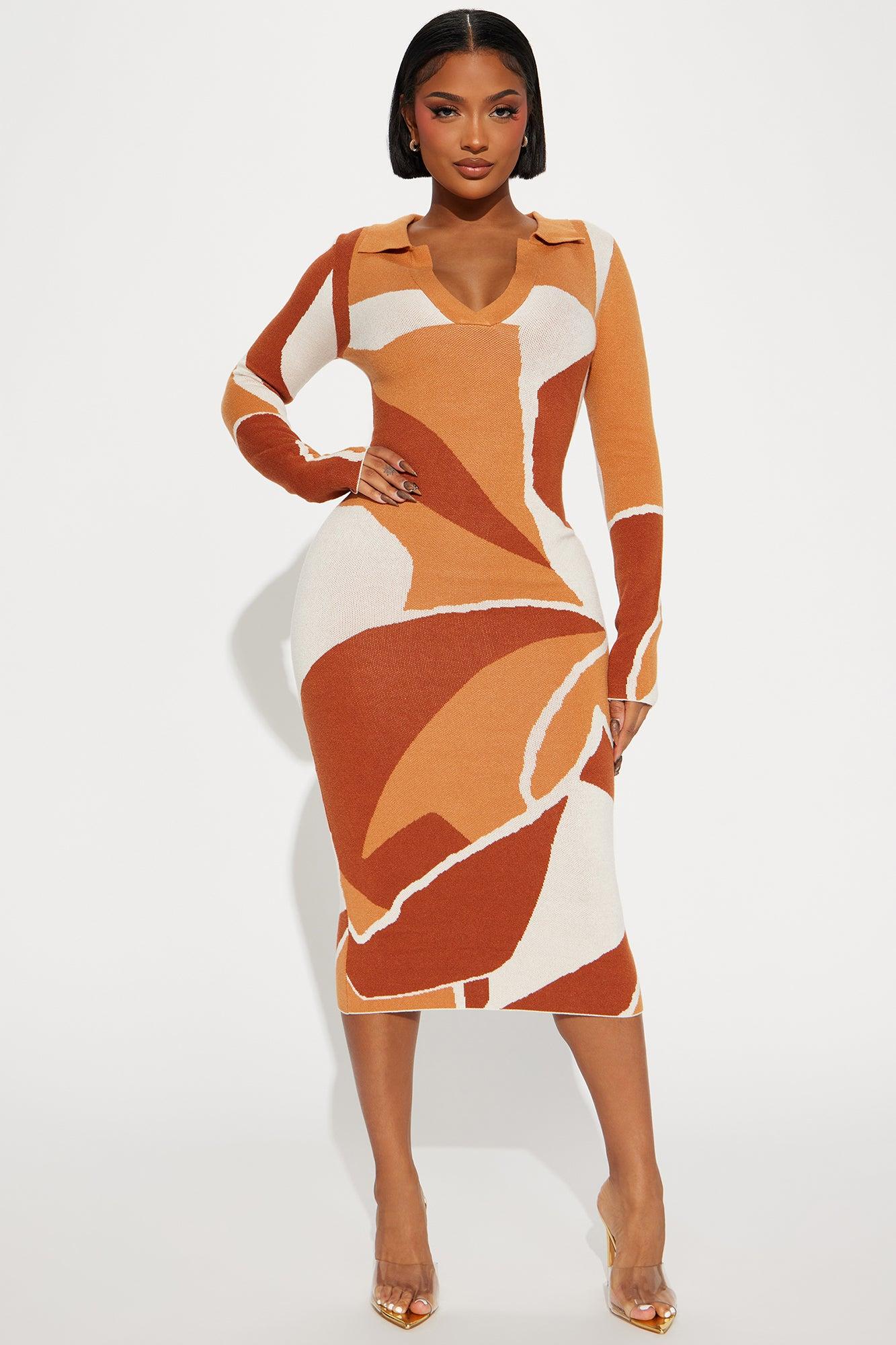 Carmel Sweater Midi Dress - Orange/combo Female Product Image