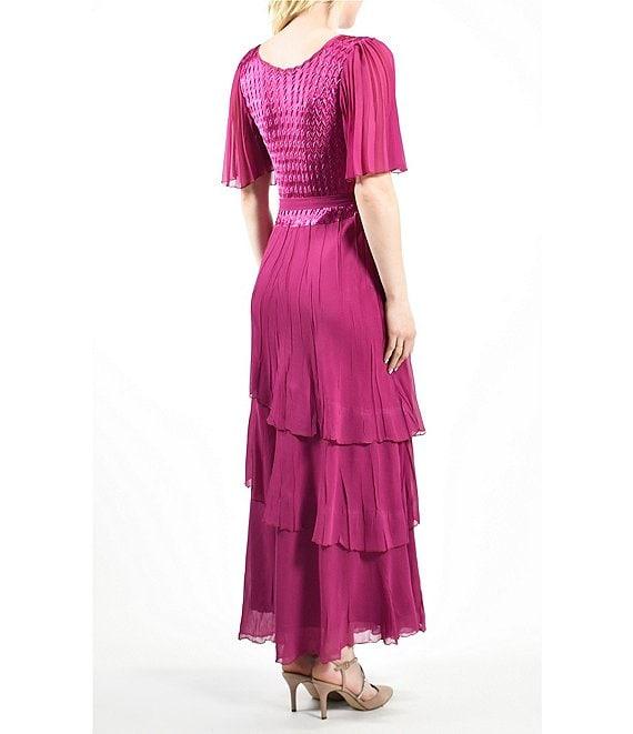 Komarov Square Neck Tiered Bottom Chiffon Sleeve Gown Product Image