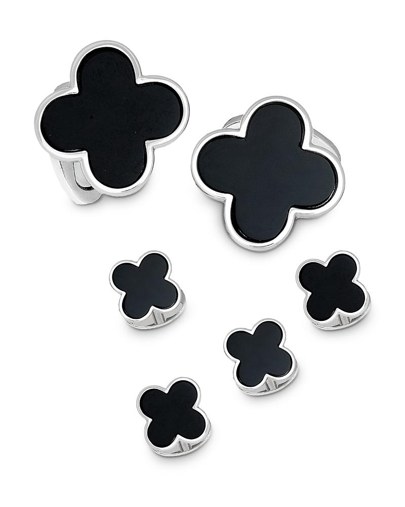 Classic Clover Onyx Cufflinks Studs Set Product Image