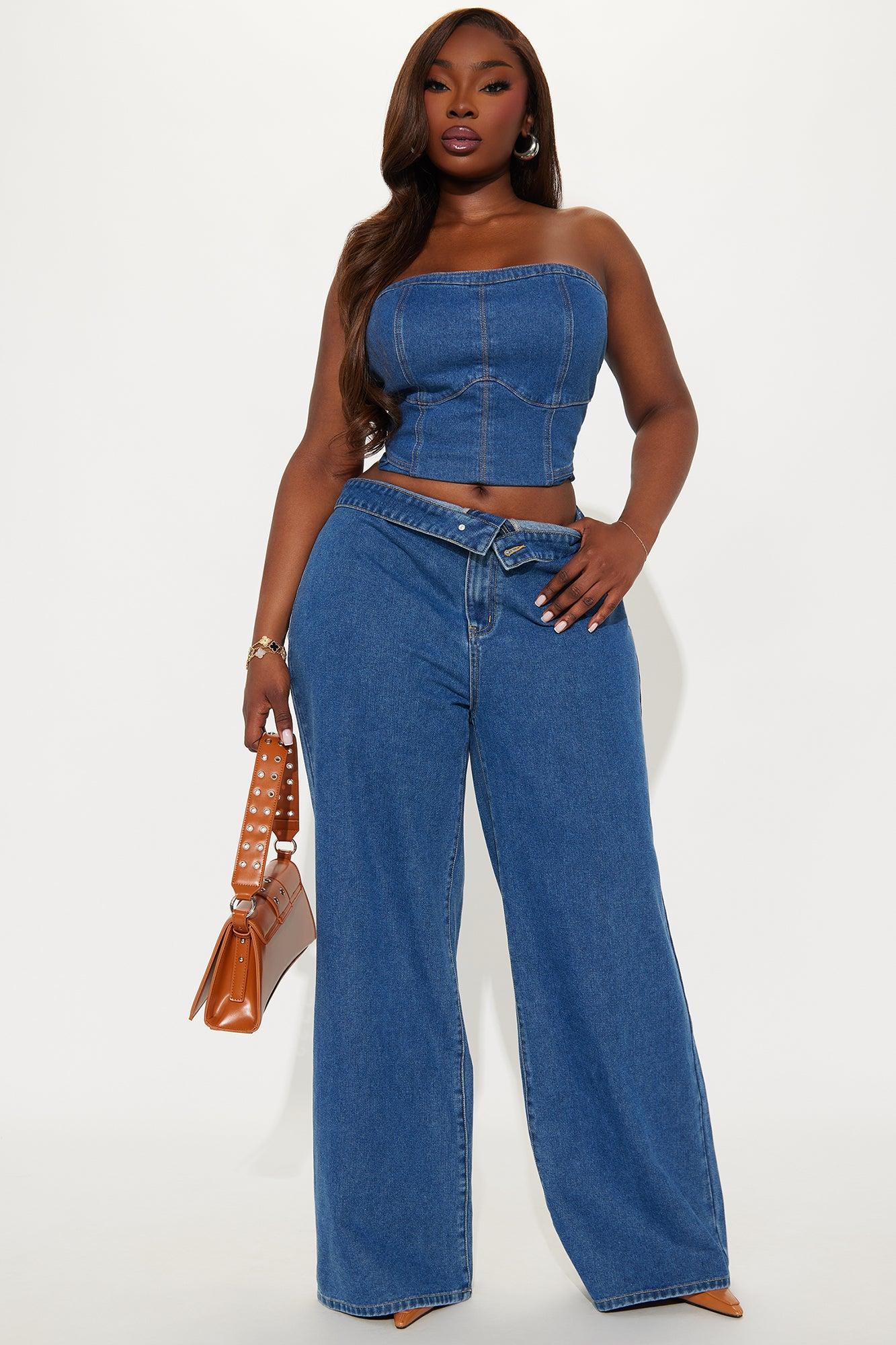 So Inspired Foldover Waistband Trouser Jeans - Medium Wash Product Image