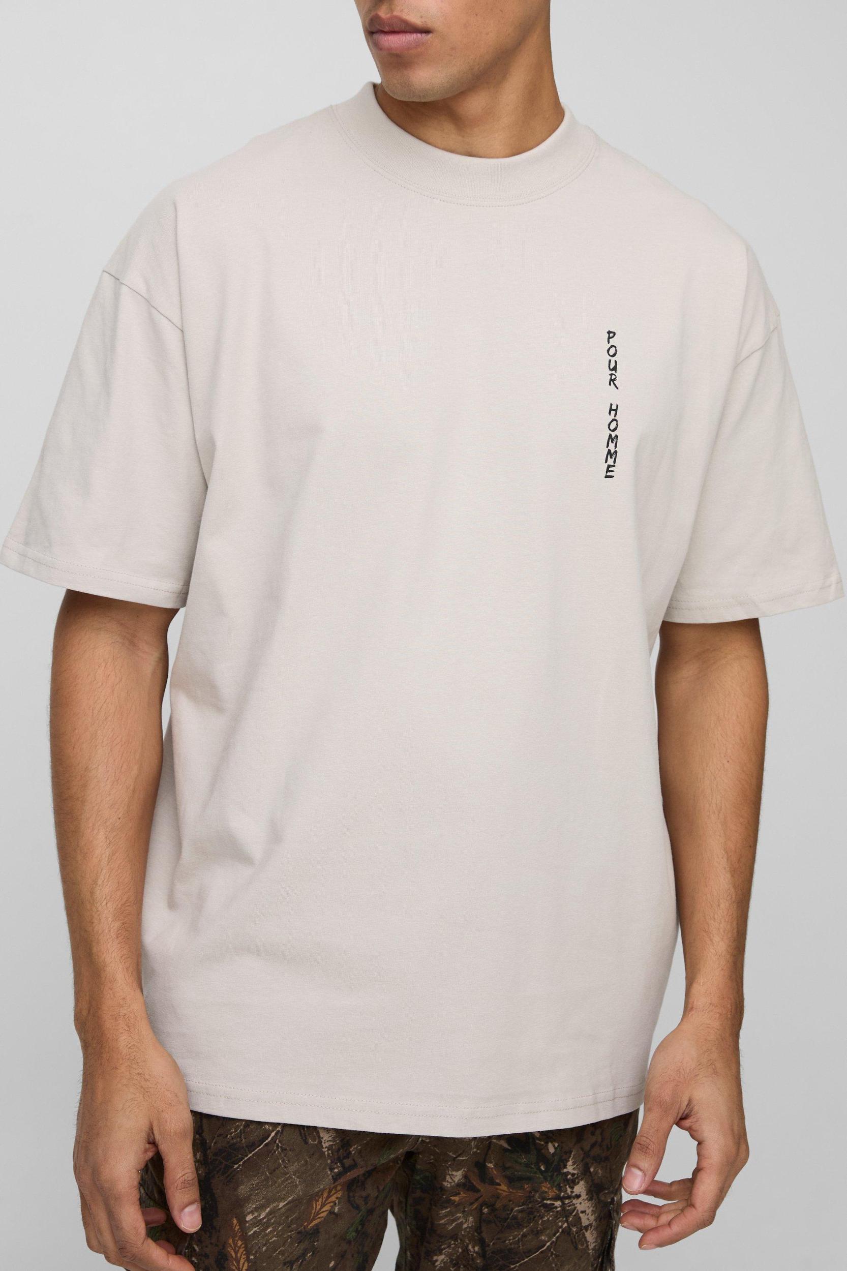 Oversized Extended Neck Pour Homme Sketch Floral T-Shirt | boohooMAN USA Product Image