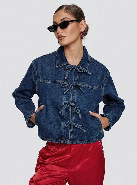 Good On You Bow Detail Jacket Blue Denim Product Image
