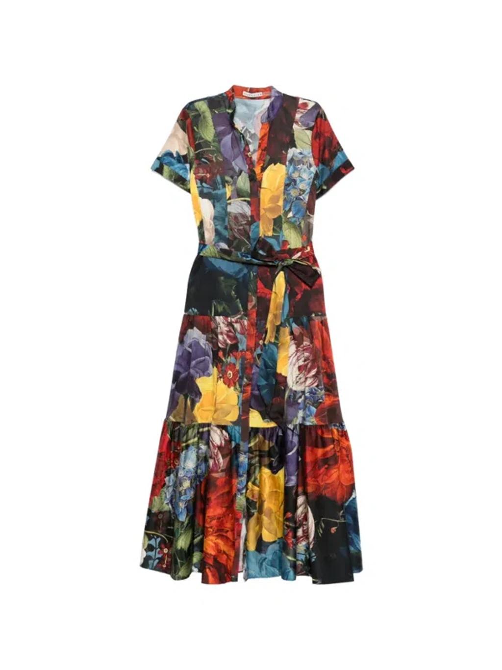 ALICE AND OLIVIA Flourish Lucy Roll-sleeve Midi Dress In Multi Product Image