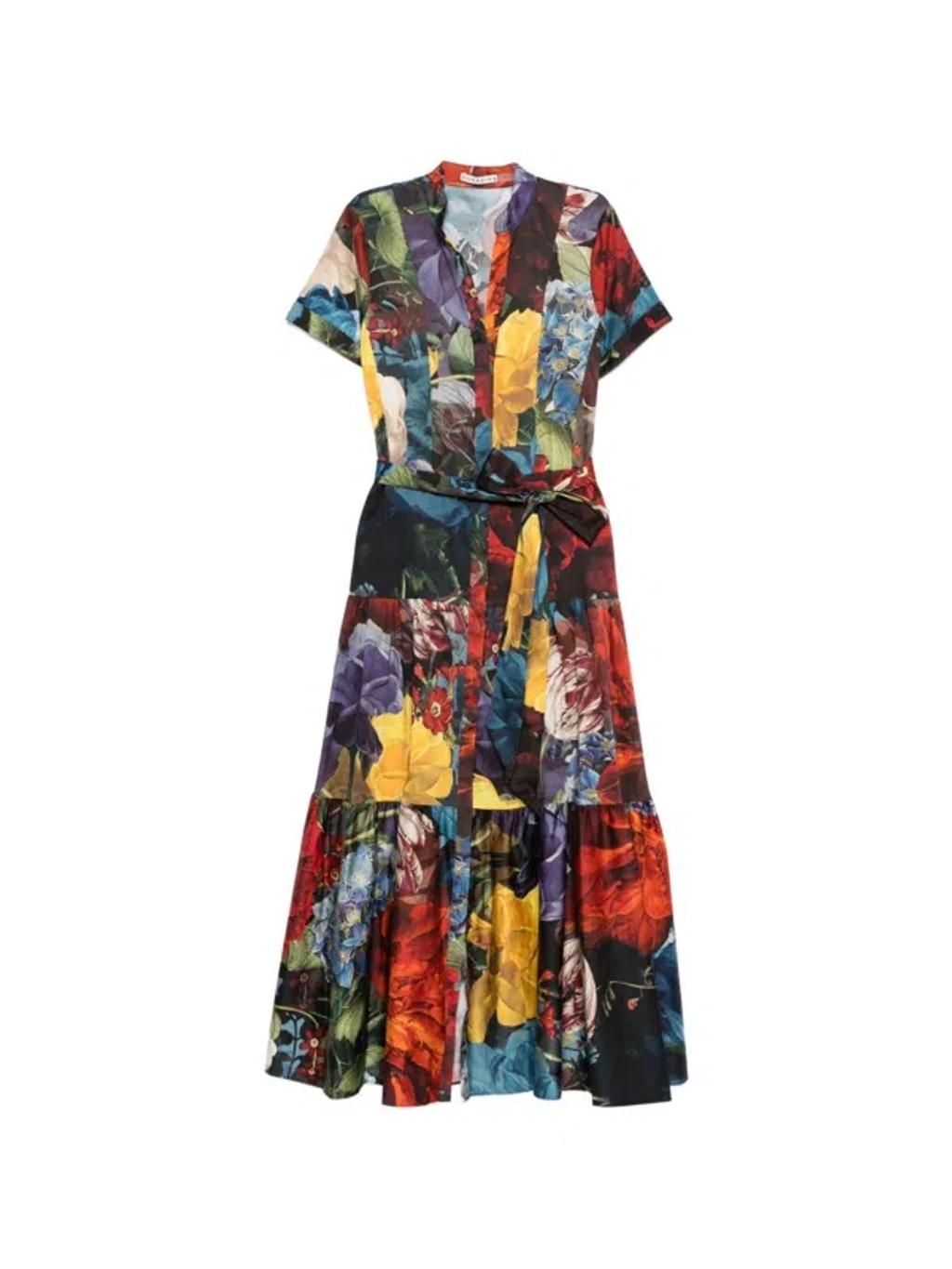 ALICE AND OLIVIA Flourish Lucy Roll-sleeve Midi Dress In Multi Product Image