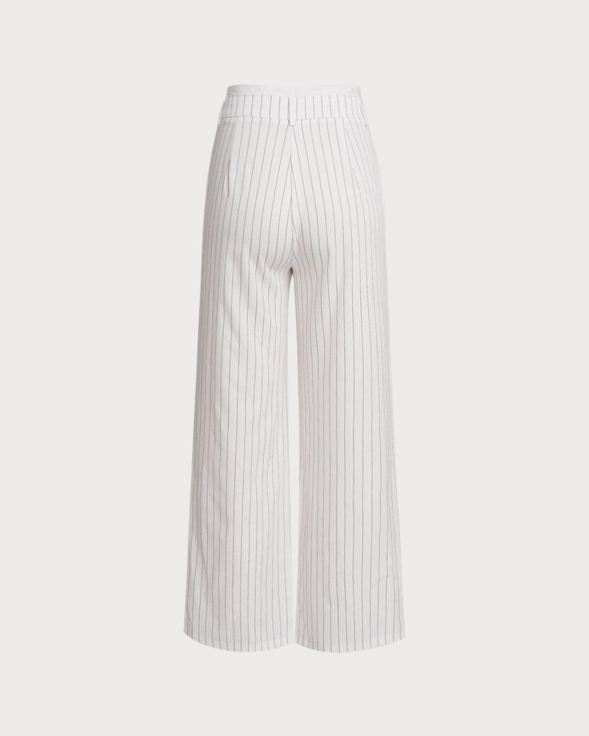 White Striped Straight Casual Pants Product Image