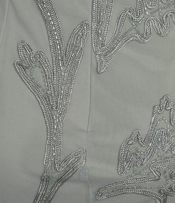 Marina Power Mesh V-Neck Cap Sleeve Soutache Vine Beading Sheath Gown Product Image