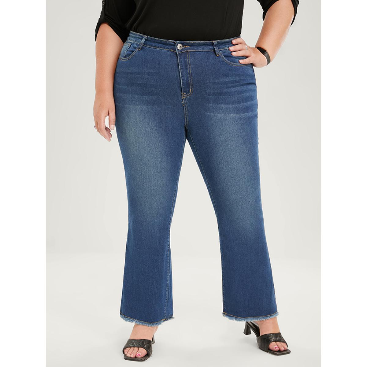 Plus Size Bootcut Very Stretchy High Rise Dark Wash Sculpt Waist Jeans Women Blue Casual Plain Tummy control High stretch Pocket Jeans BloomChic 16/1X Product Image