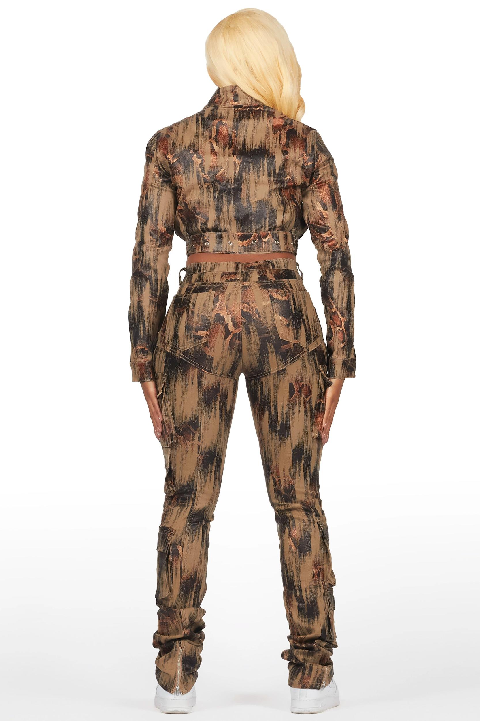 Nakedra Taupe Snakeskin Faux Leather Moto Jacket Female Product Image