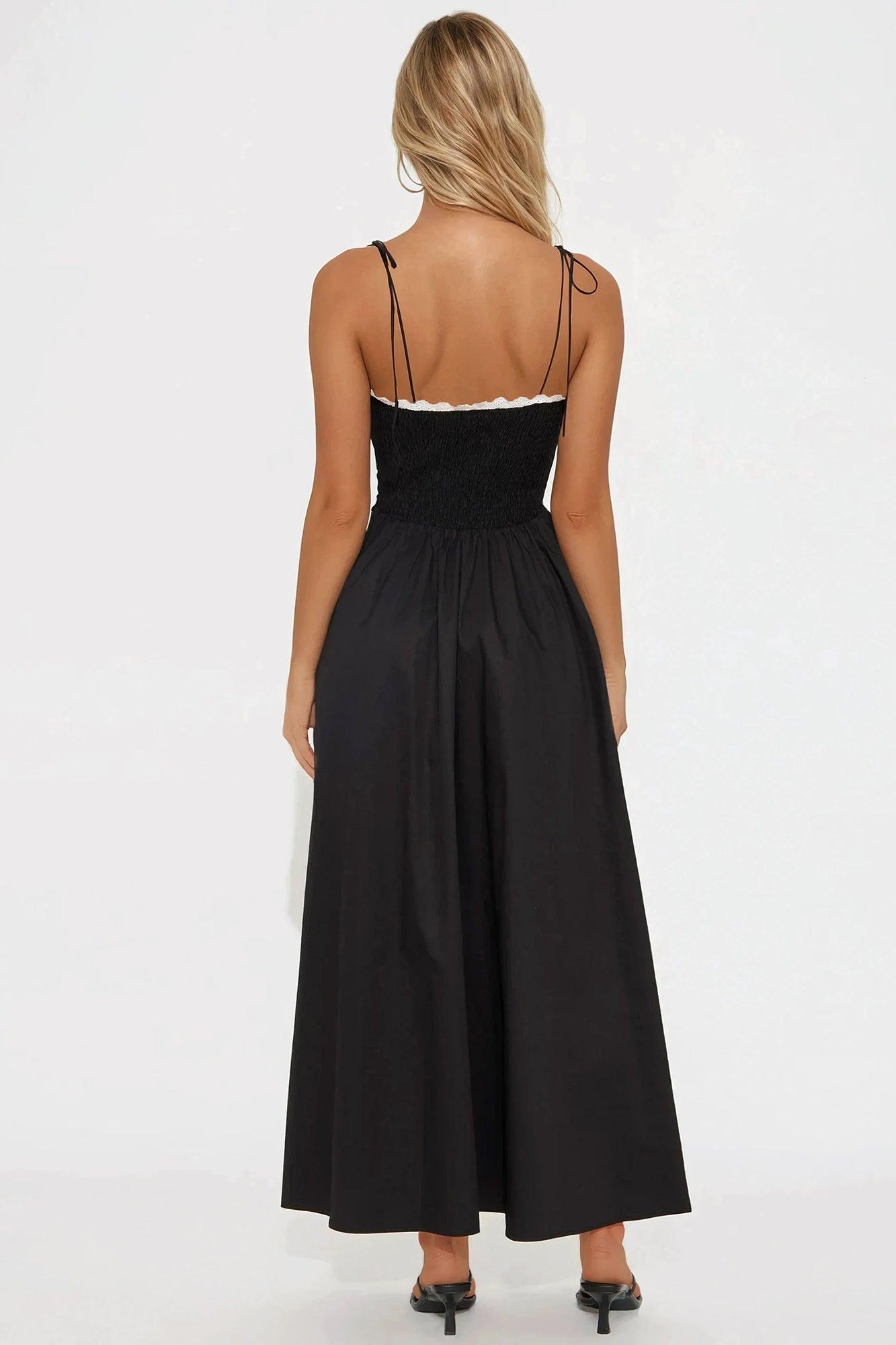 Gracie Smocked Poplin Maxi Dress - Black/White Product Image