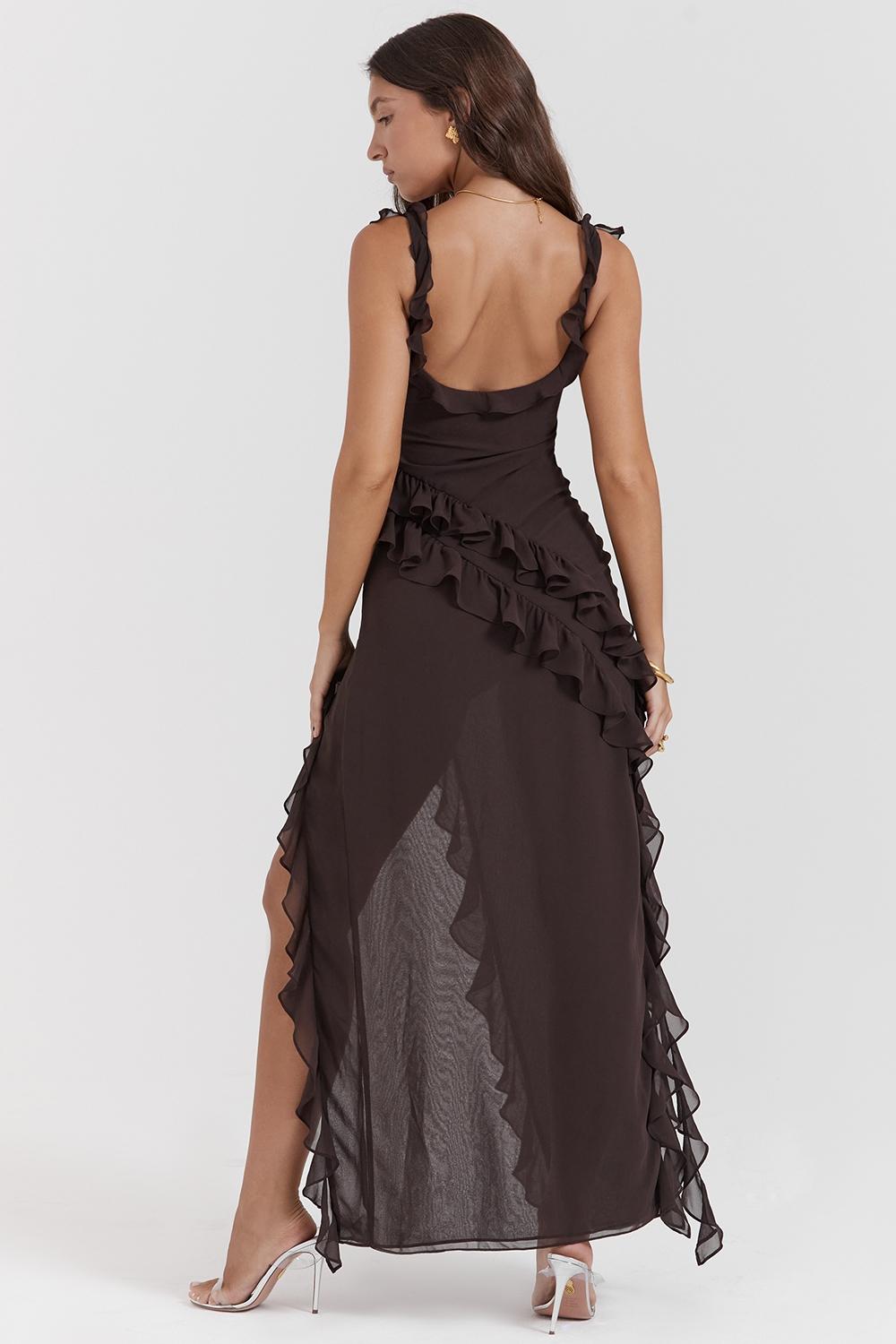 Ariela  espresso ruffle maxi dress - sale Product Image