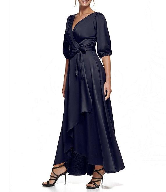 DKNY by Donna Karan 3/4 Balloon Sleeve Surplice V-Neck Faux Wrap Gown Product Image
