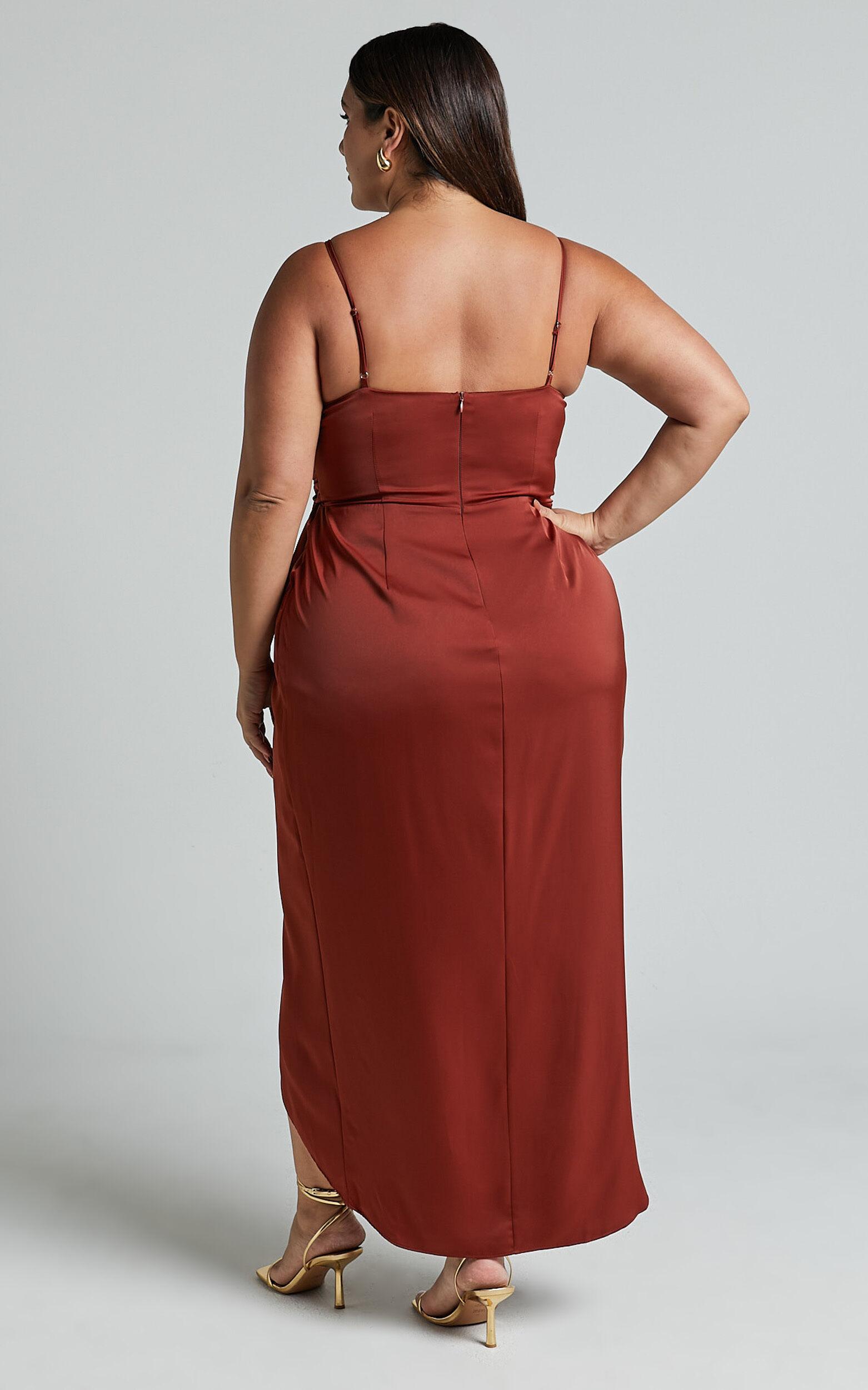 How Will I Know Midi Dress - Wrap Waist Tie Tulip Hem Dress in Copper Product Image