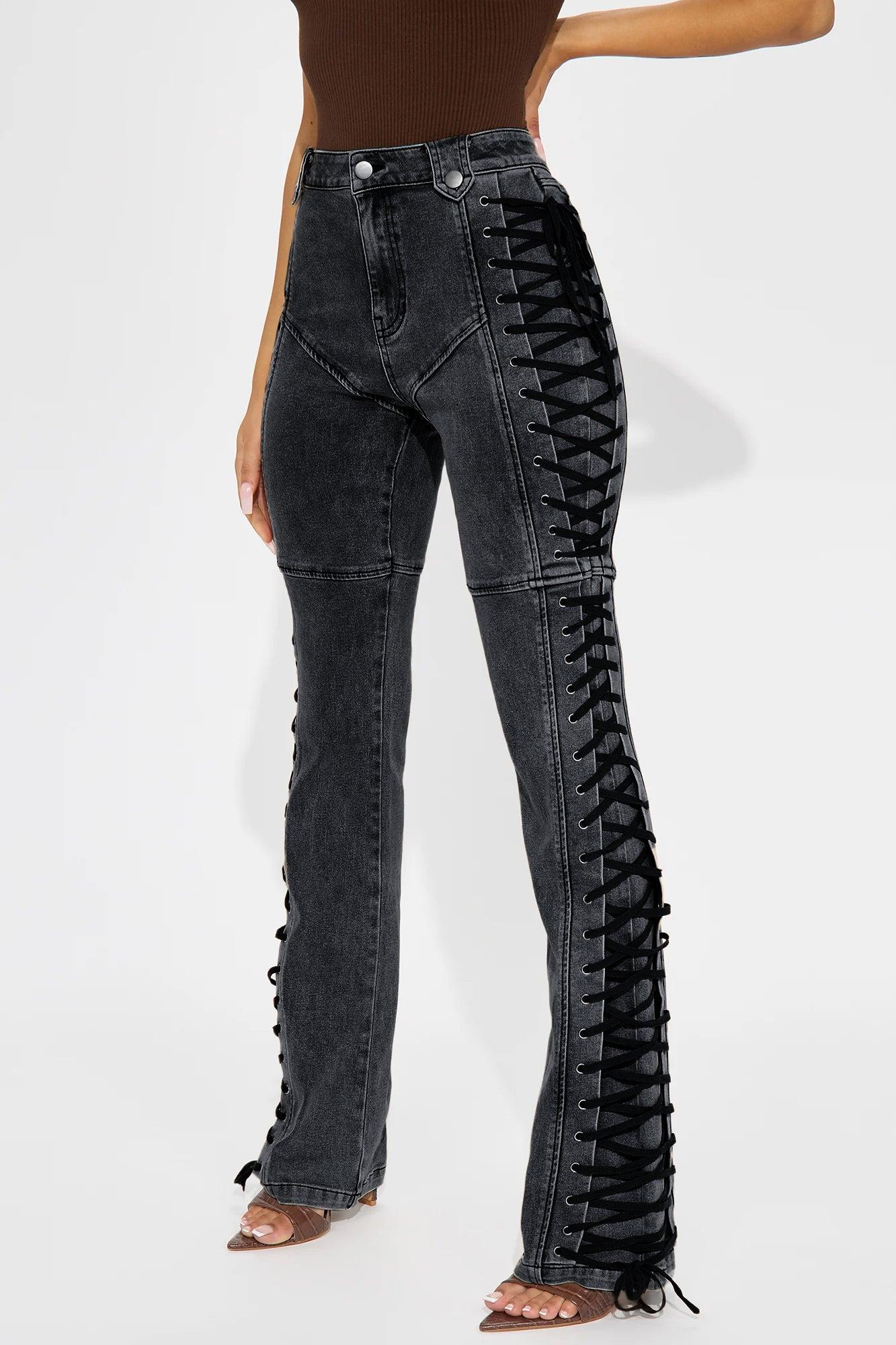 After Hours Lace Up Flare Pant - Black Product Image