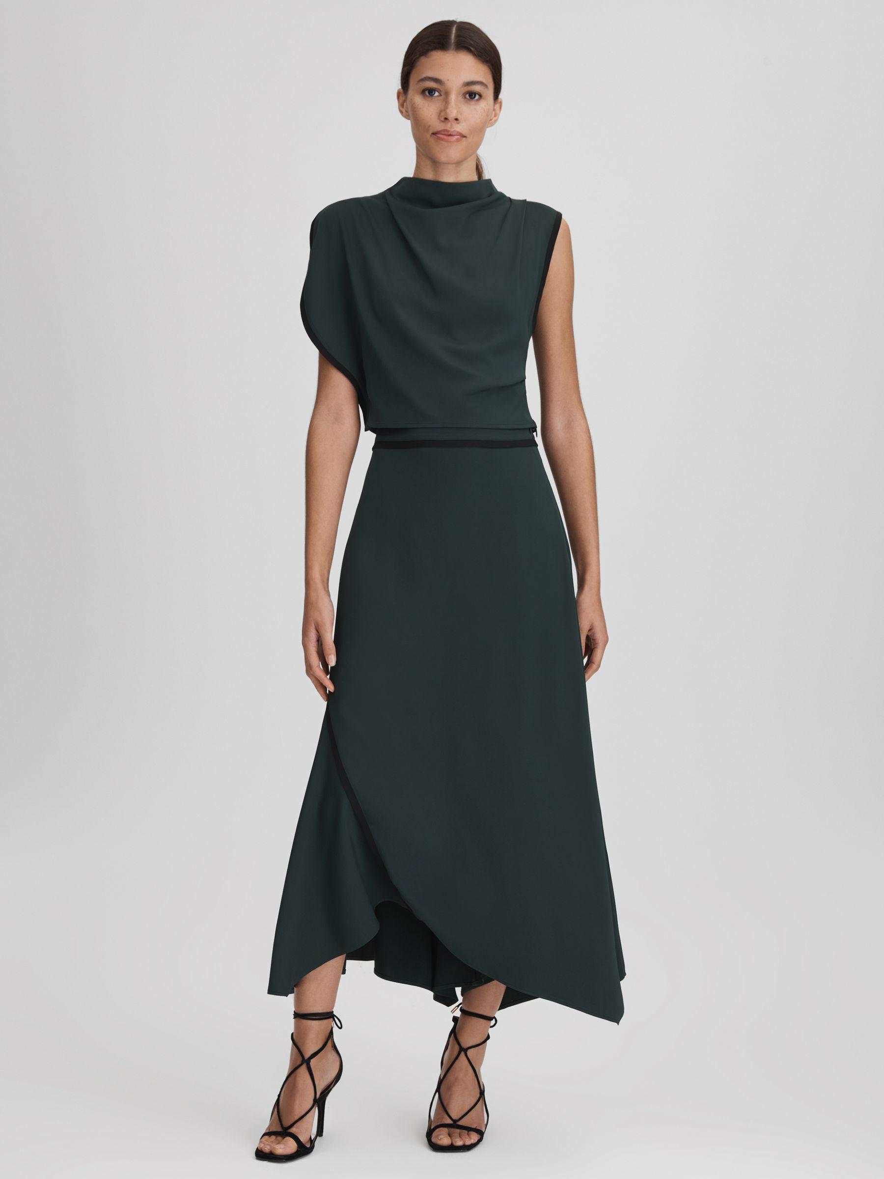 Asymmetric Contrast Trim Cropped Top in Green Product Image