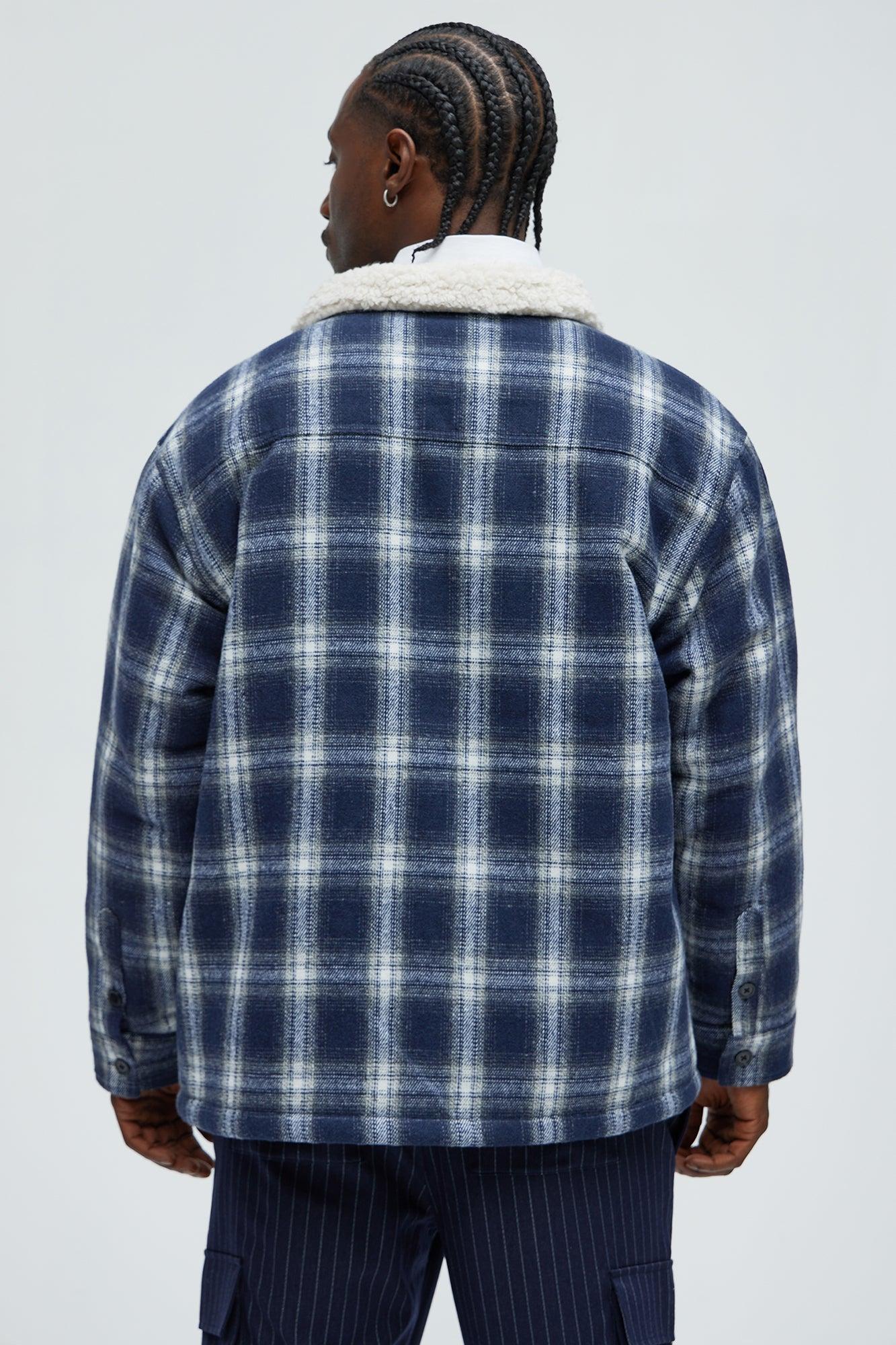 Sherpa Flannel Shacket - Blue/combo Male Product Image